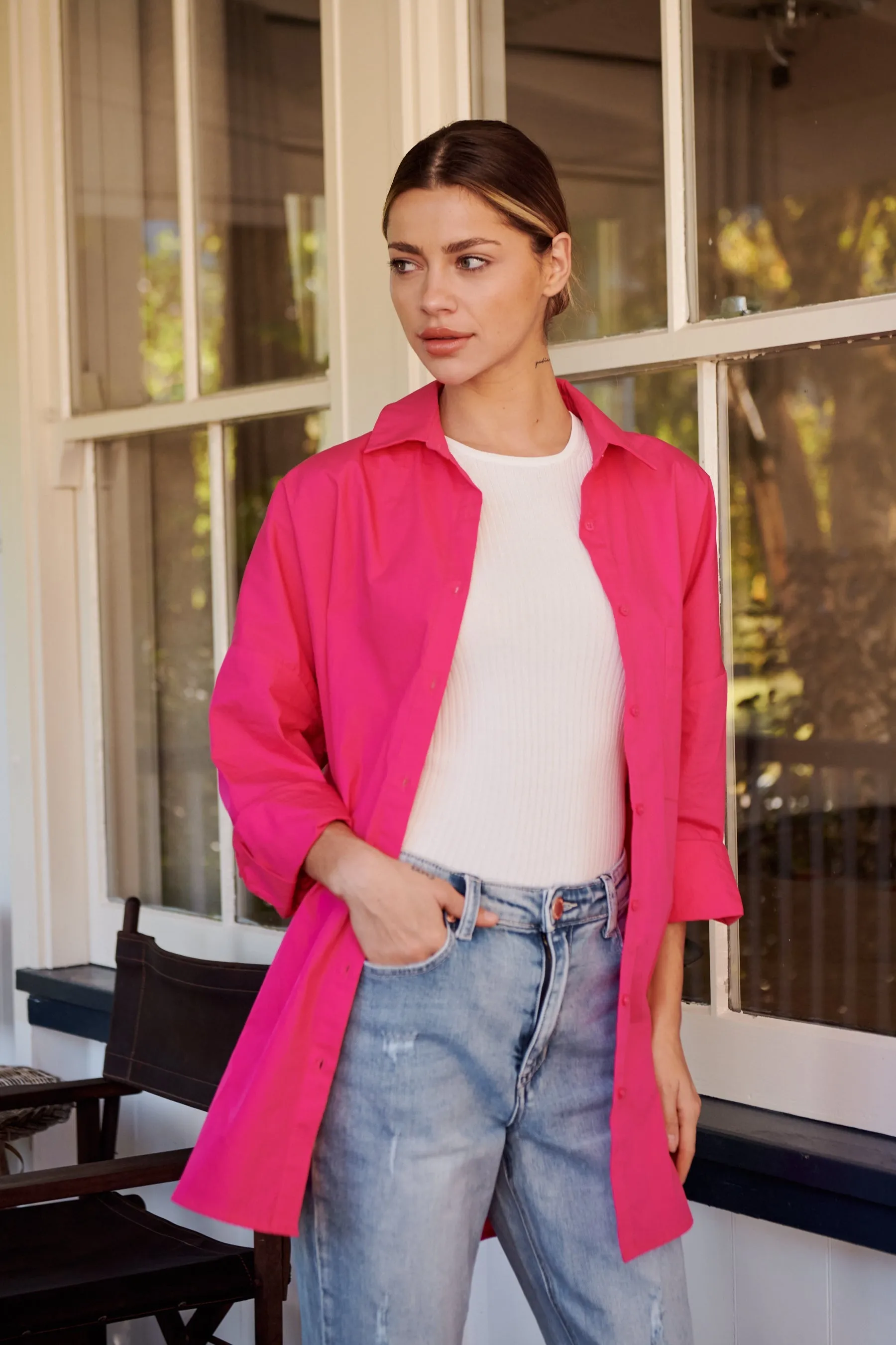 Jennifer Oversized Pink Button Up Shirt