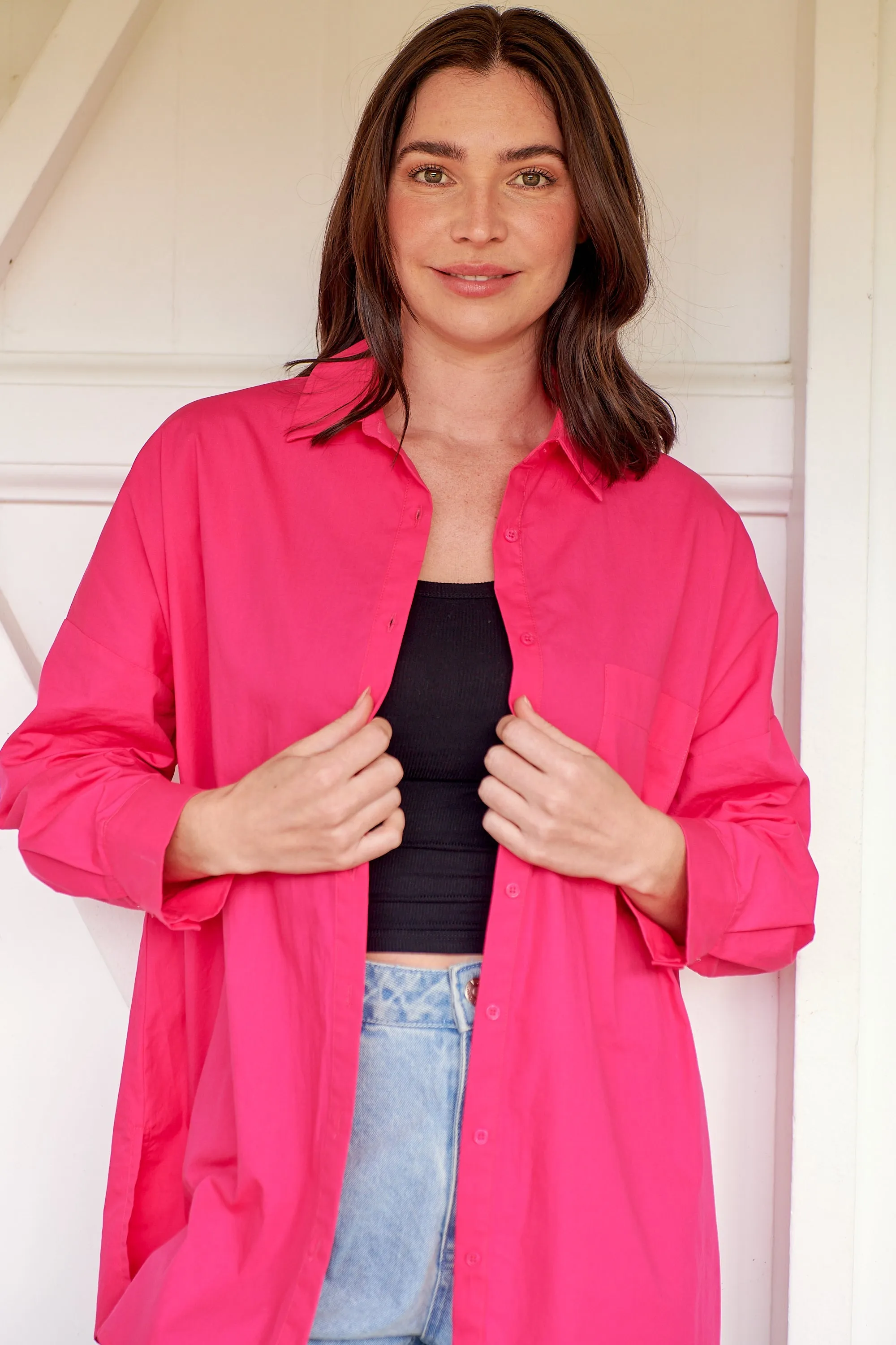 Jennifer Oversized Pink Button Up Shirt