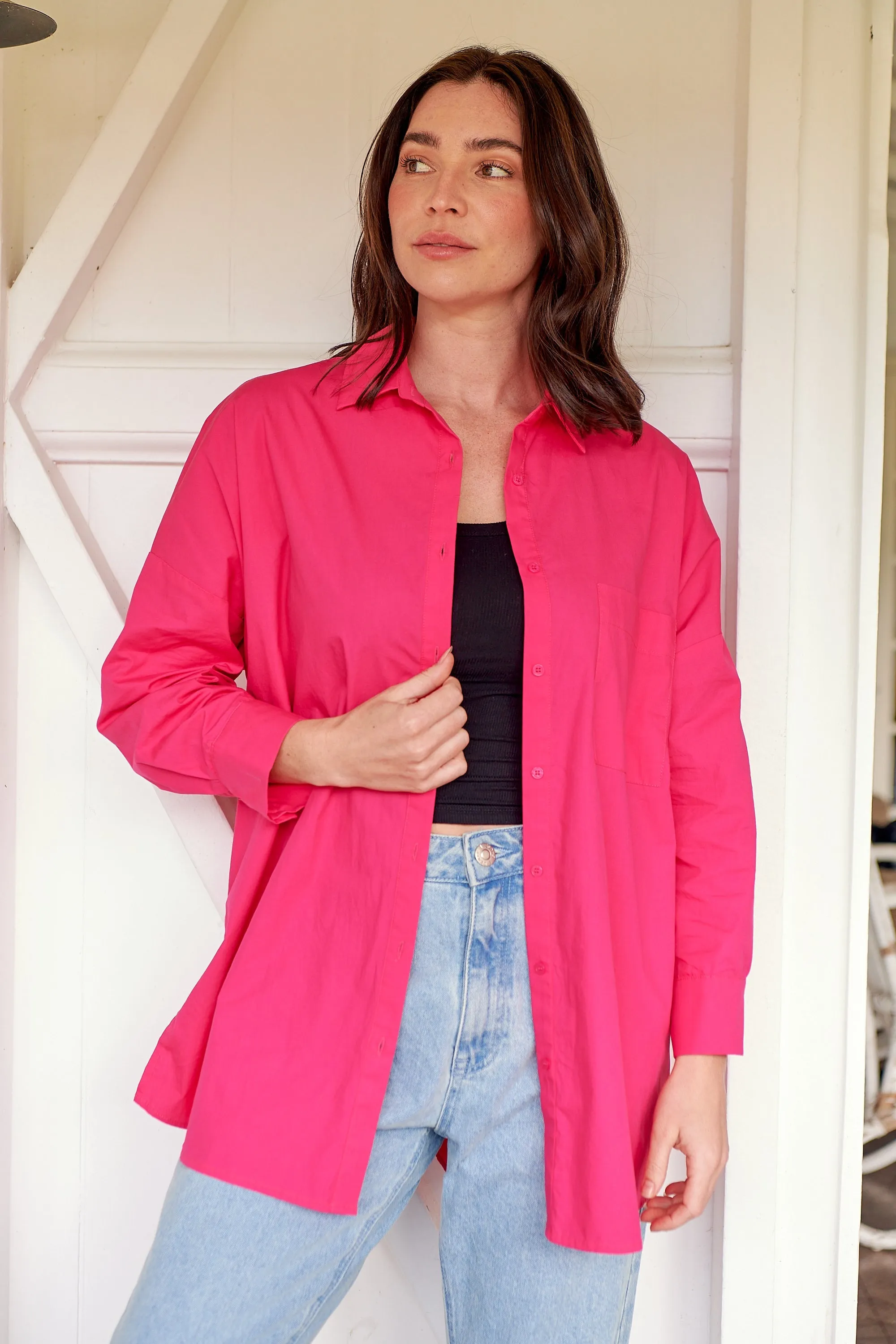 Jennifer Oversized Pink Button Up Shirt