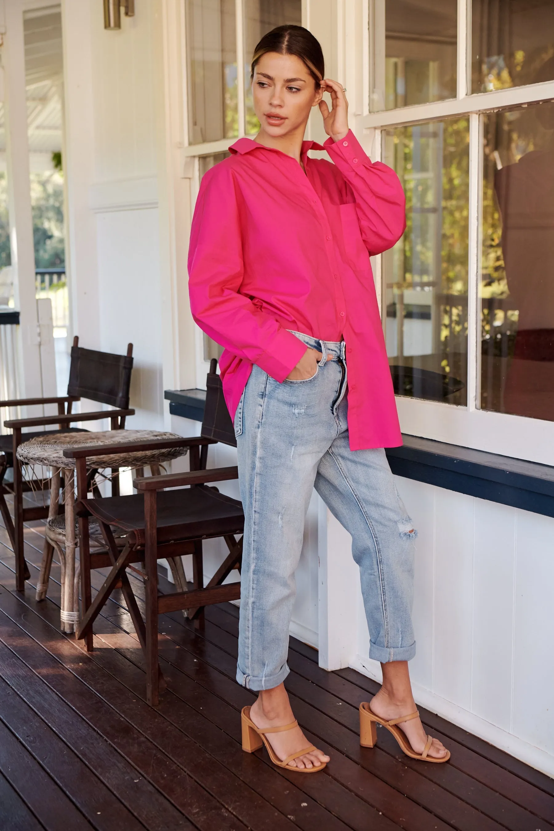 Jennifer Oversized Pink Button Up Shirt