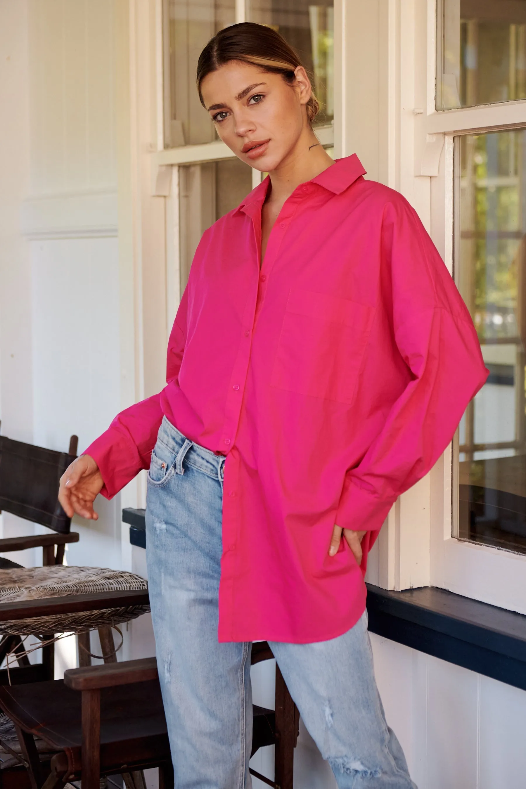 Jennifer Oversized Pink Button Up Shirt