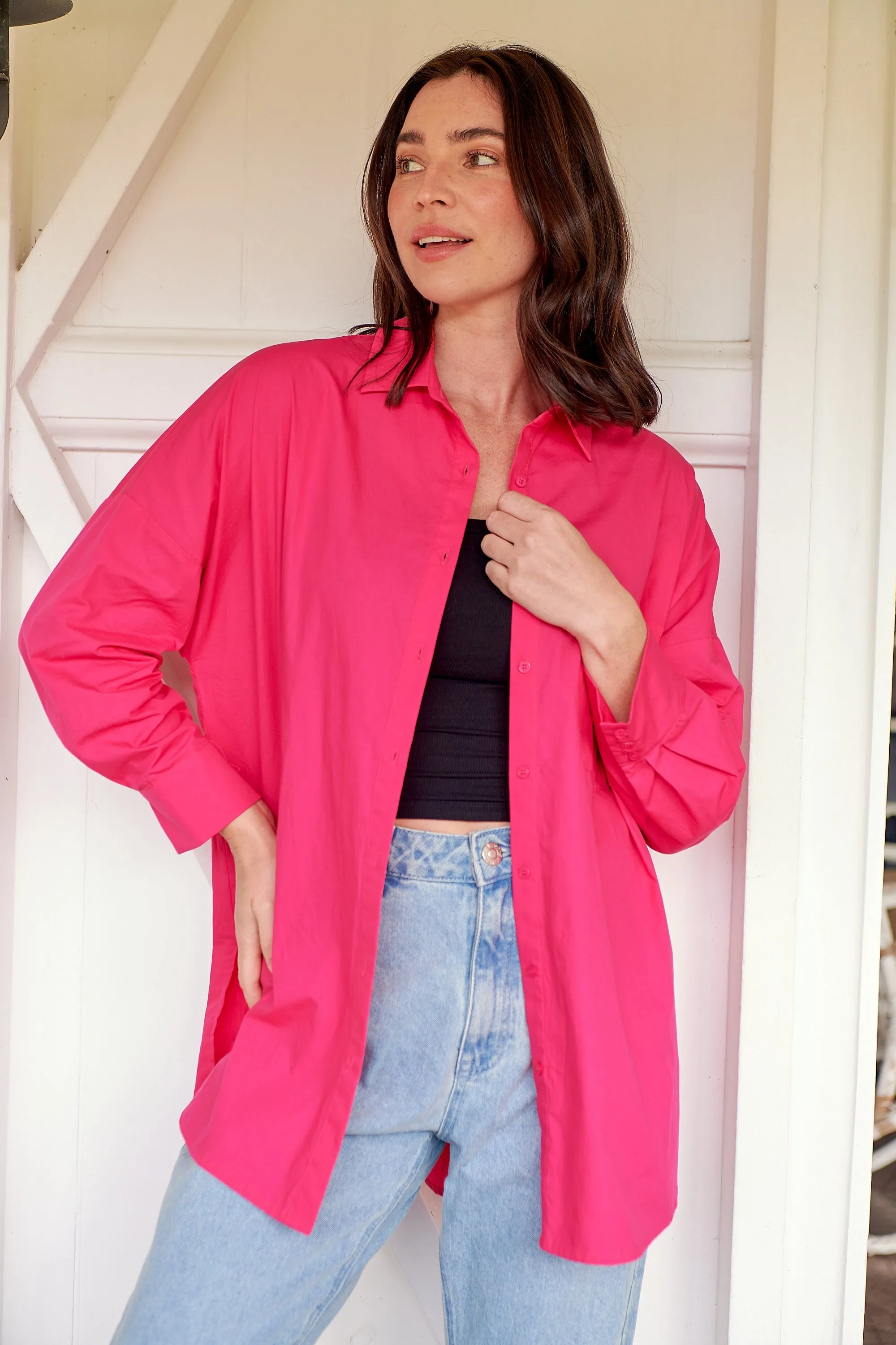 Jennifer Oversized Pink Button Up Shirt