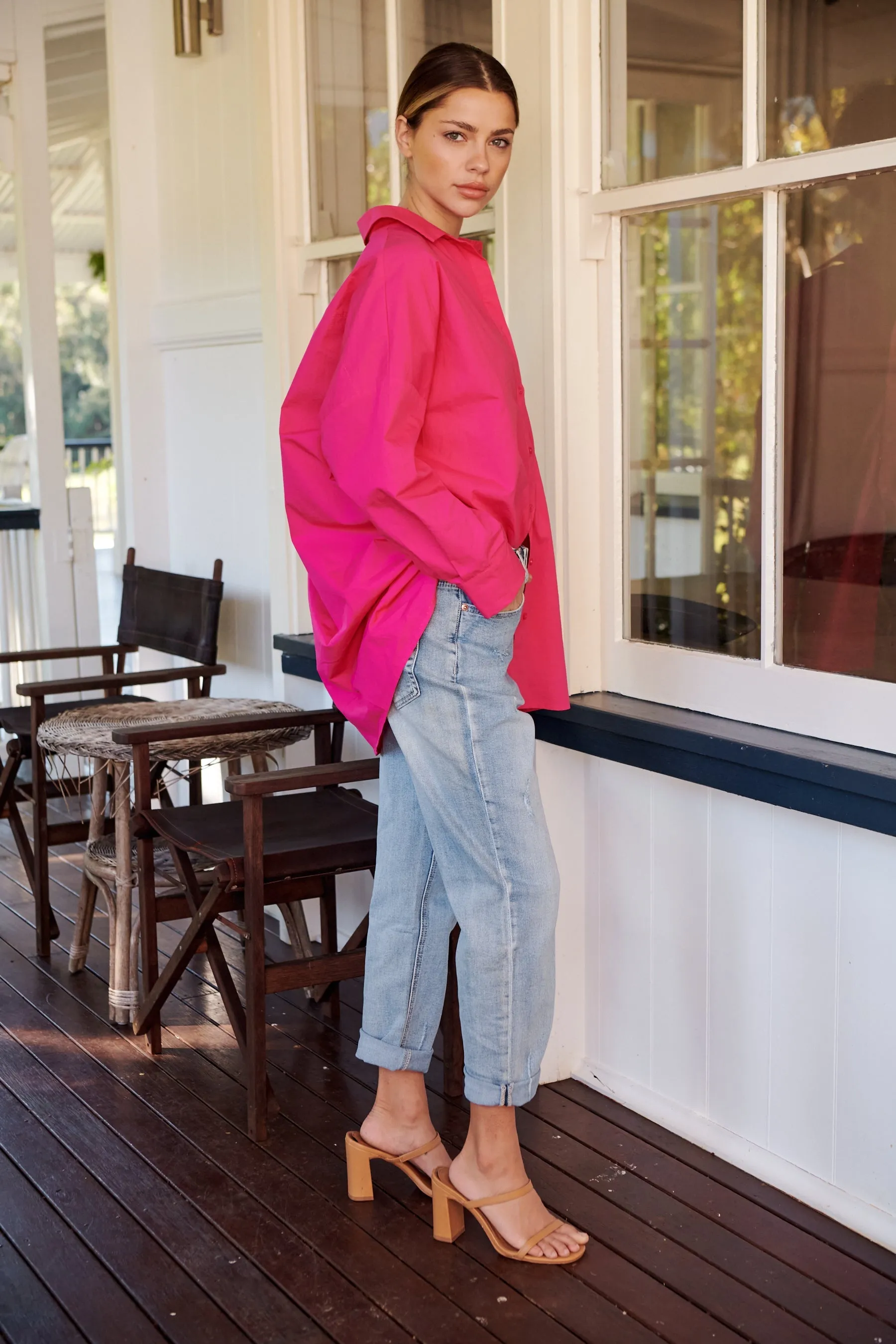 Jennifer Oversized Pink Button Up Shirt