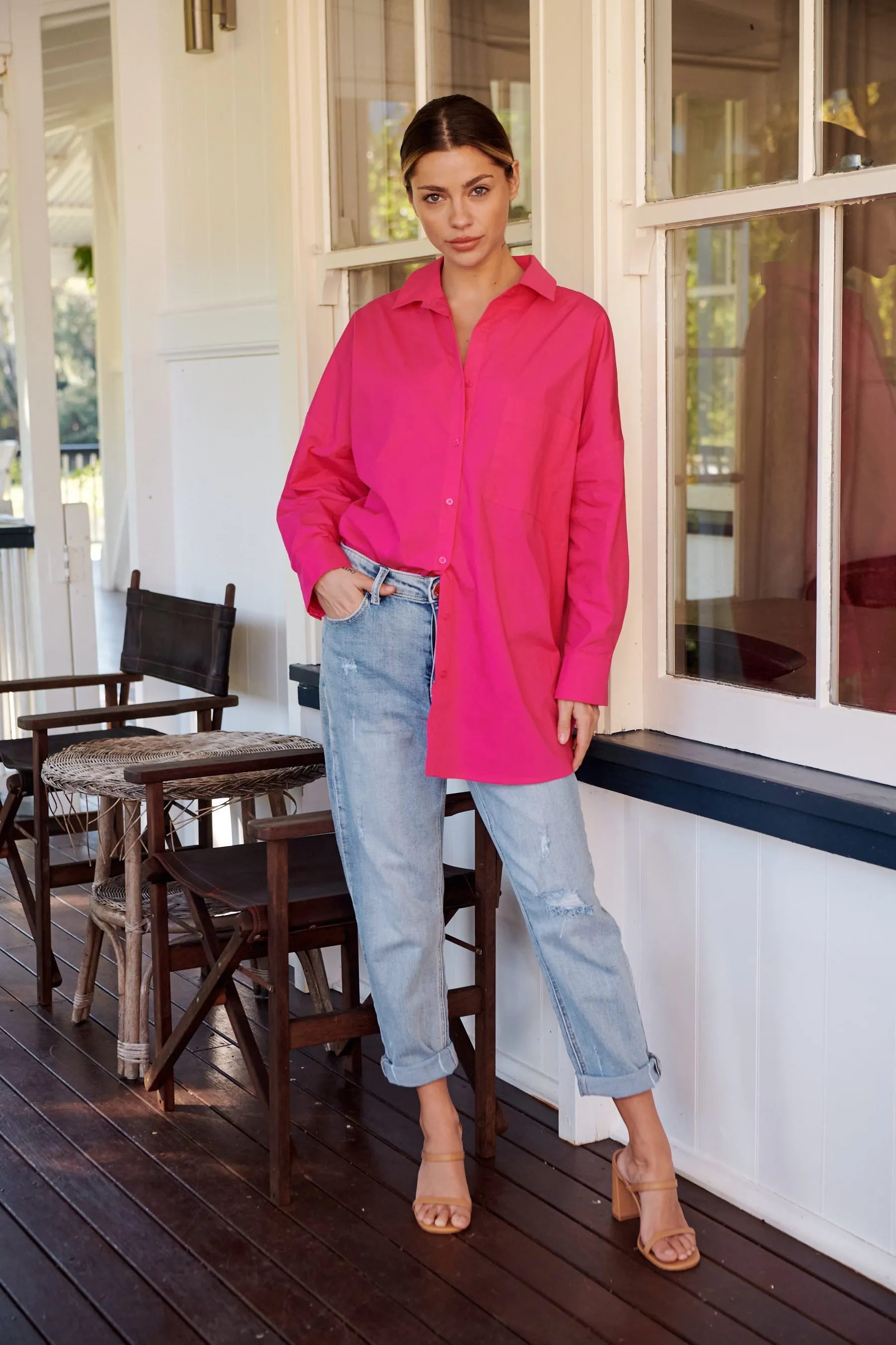 Jennifer Oversized Pink Button Up Shirt