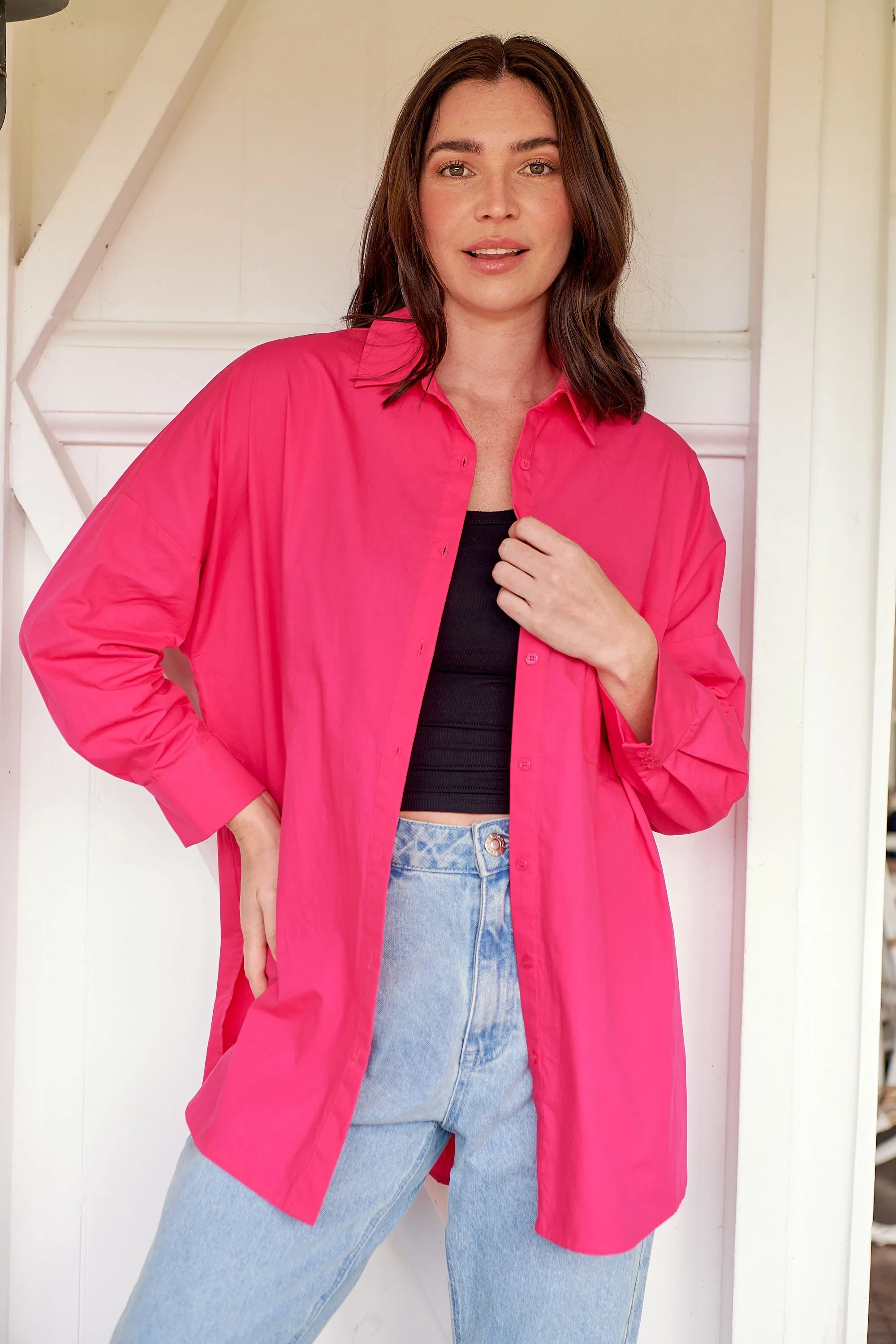 Jennifer Oversized Pink Button Up Shirt