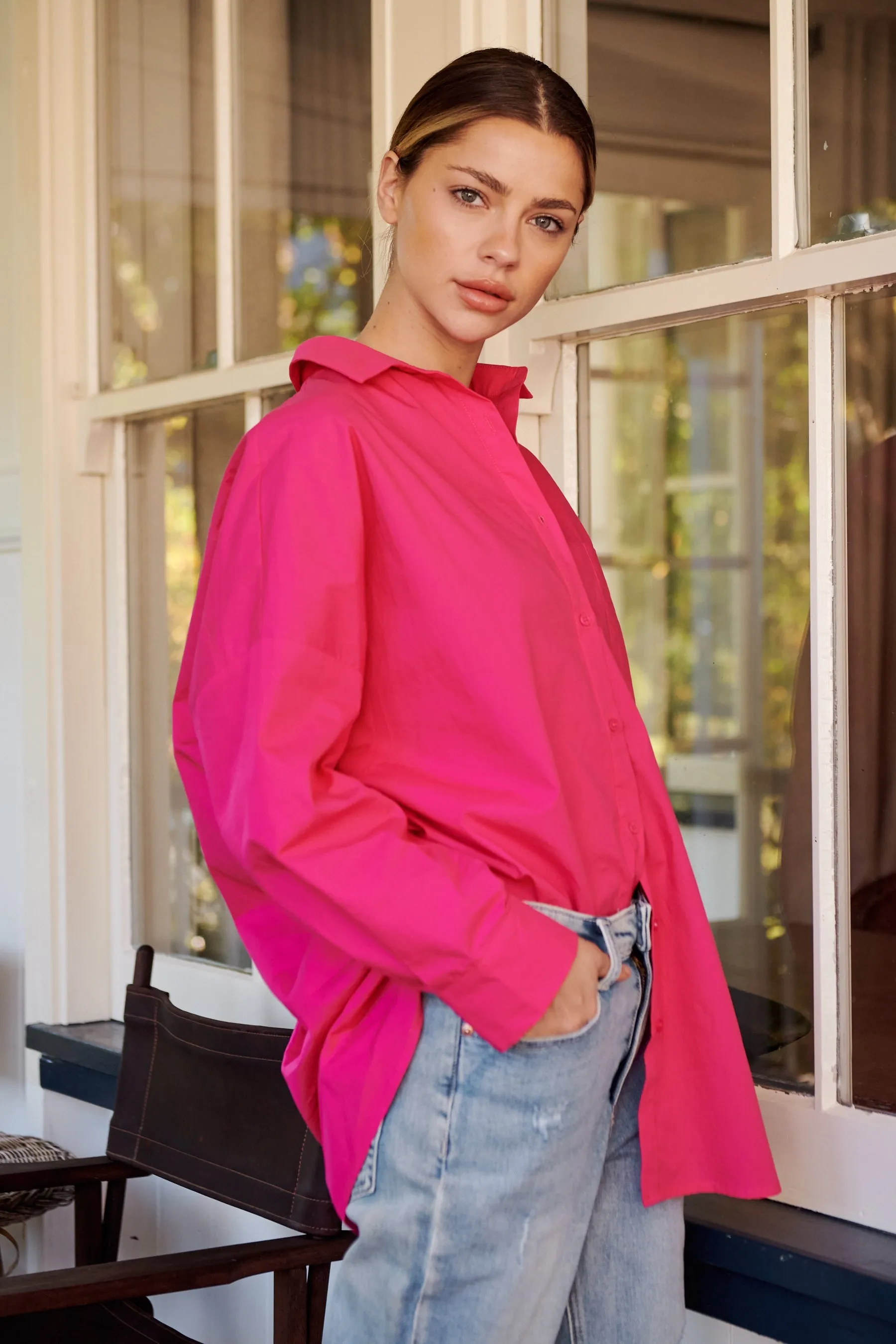 Jennifer Oversized Pink Button Up Shirt