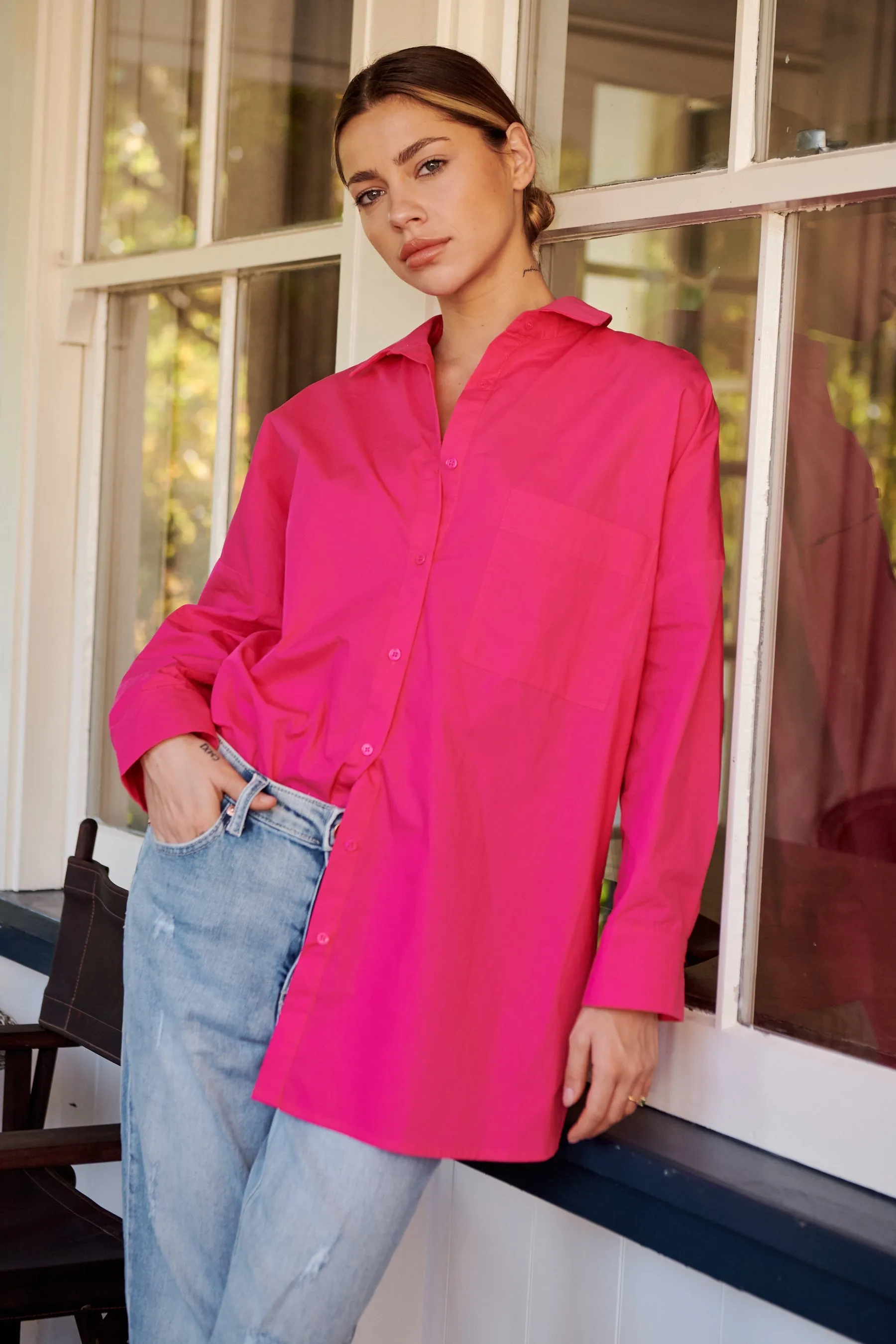 Jennifer Oversized Pink Button Up Shirt