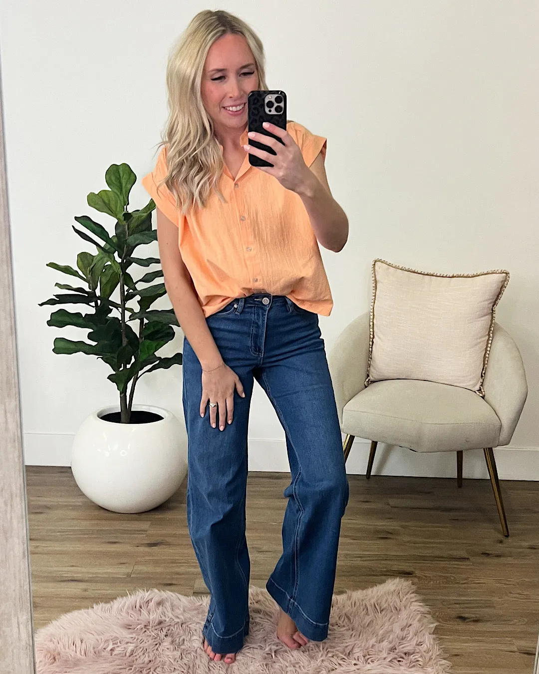 Kinsley Apricot Button Up Top