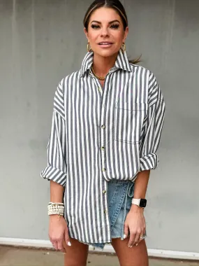 LAST ONE | Free People Freddie Stripe Shirt | Nautical Navy