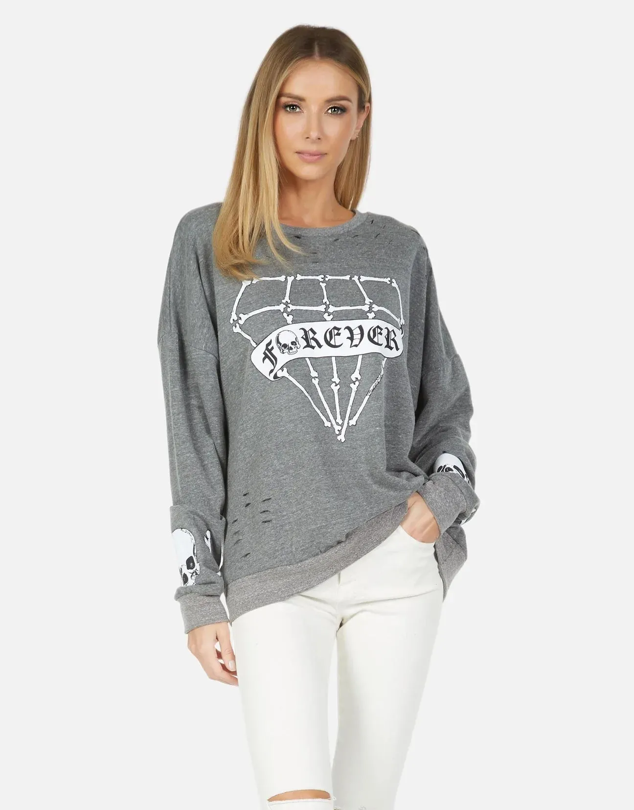 Lauren Moshi Flora Bone Diamond Distressed Pullover