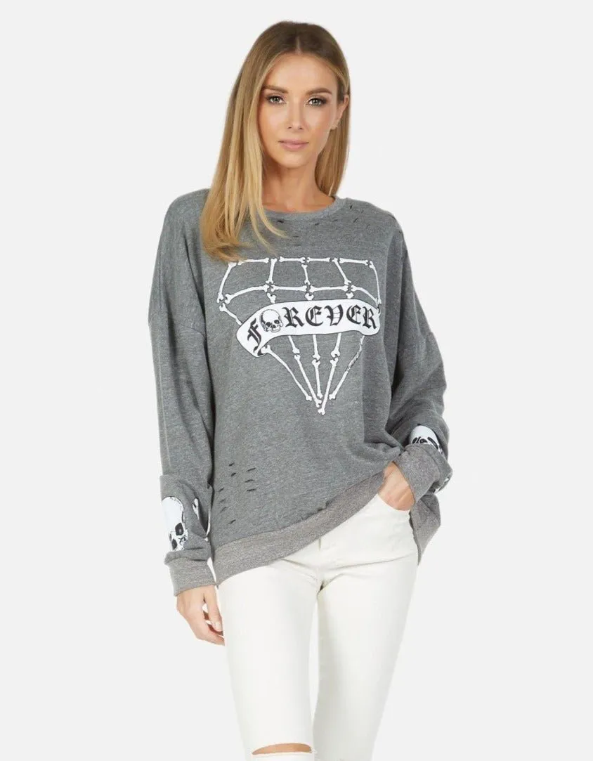 Lauren Moshi Flora Bone Diamond Distressed Pullover