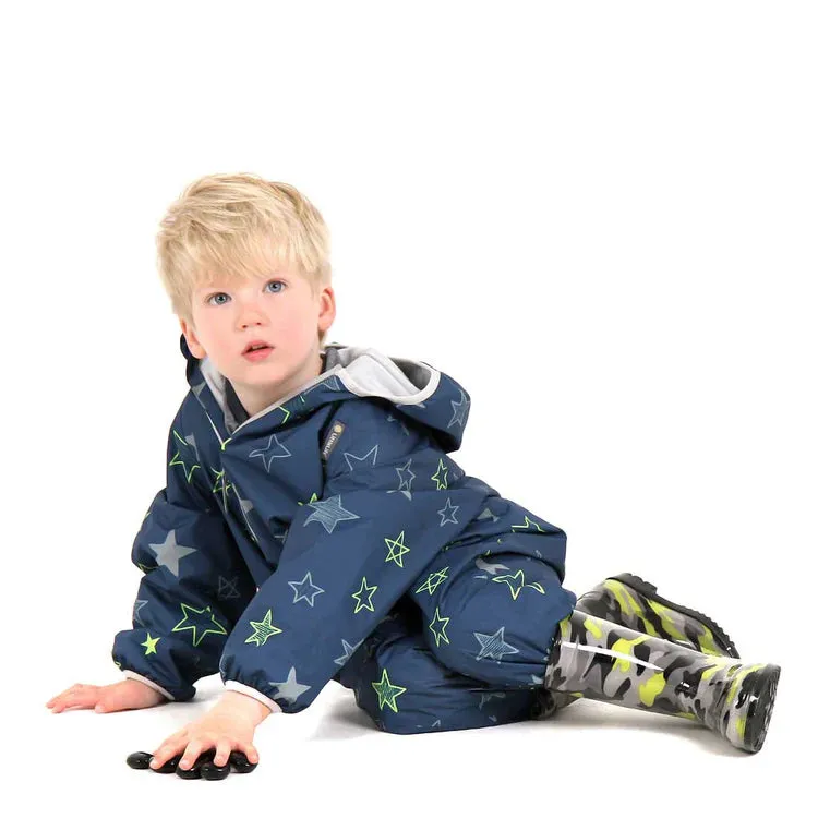 LittleLife Kids Waterproof Fleece Lined Rain Suit (Navy Stars)(6-24m)