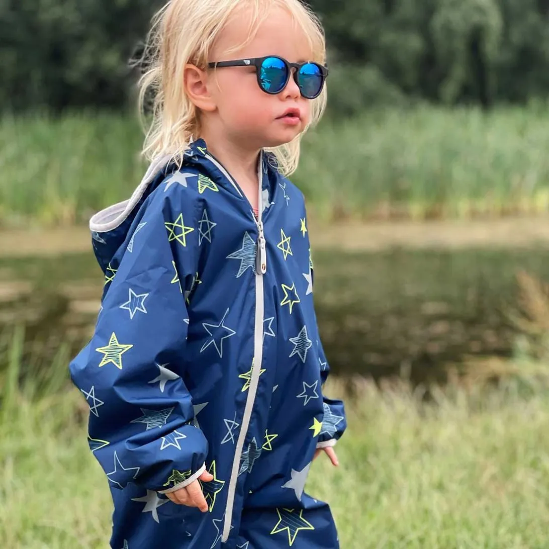 LittleLife Kids Waterproof Fleece Lined Rain Suit (Navy Stars)(6-24m)