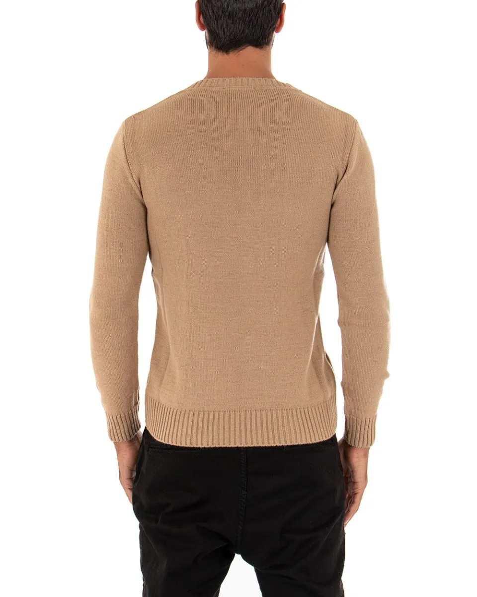 Maglioncino Uomo Girocollo Maglia Basic Rombi Beige GIOSAL-M2403A