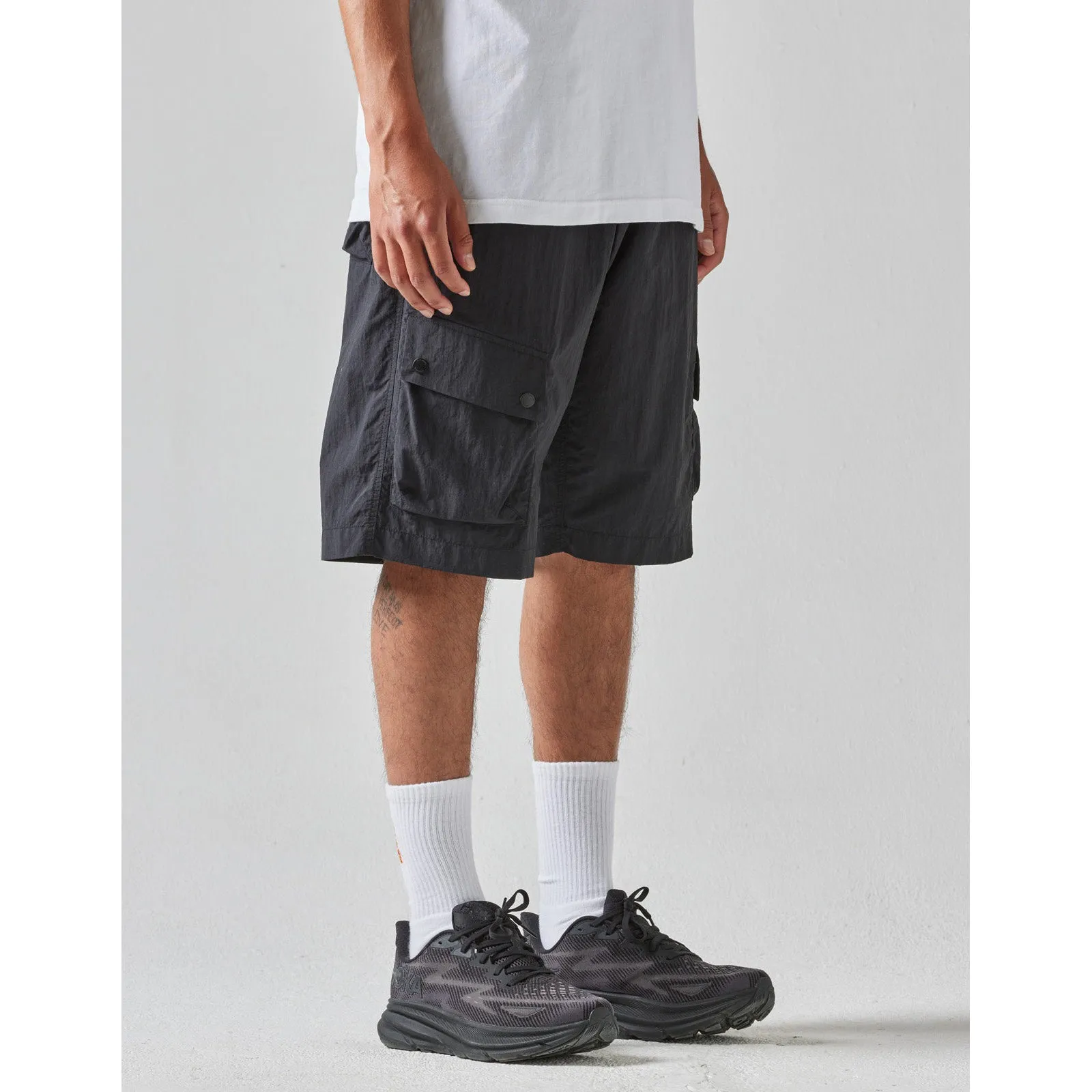 Maharishi Men Veg Dyed Asym Cargo Track Shorts Black