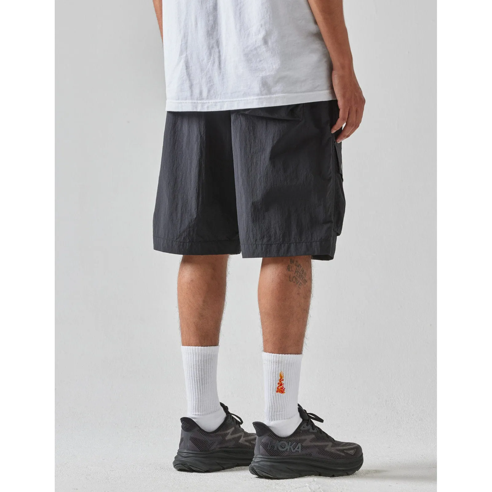 Maharishi Men Veg Dyed Asym Cargo Track Shorts Black