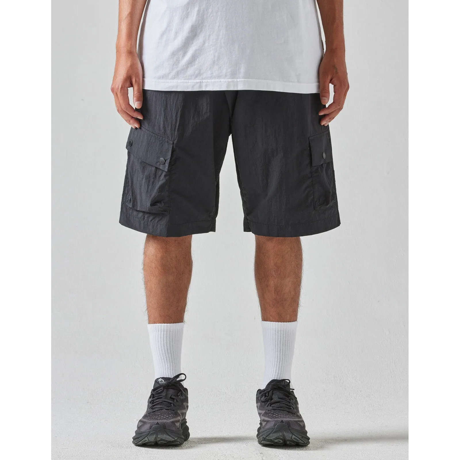 Maharishi Men Veg Dyed Asym Cargo Track Shorts Black