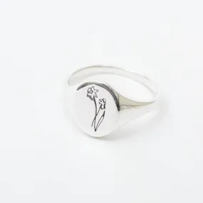 March Birth Flower Signet Ring