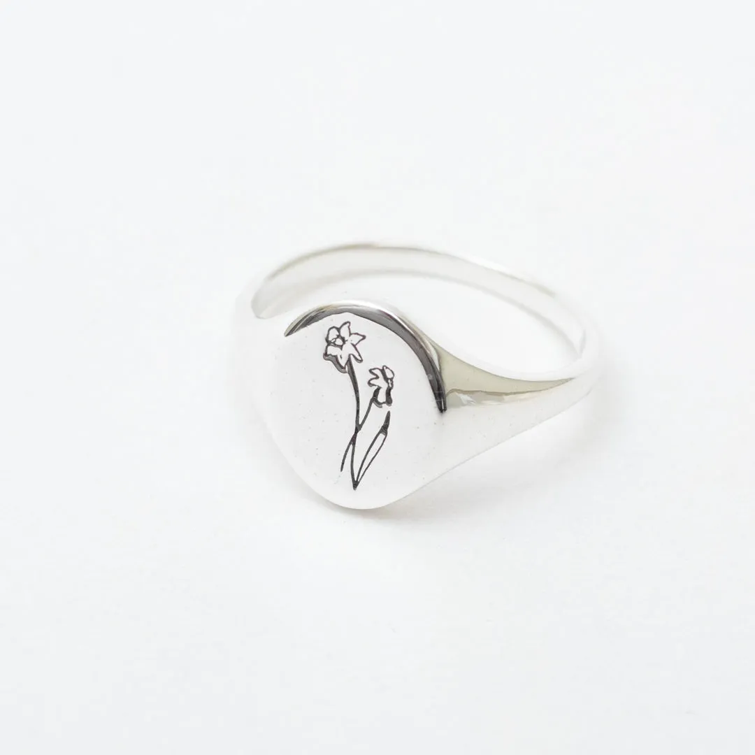 March Birth Flower Signet Ring