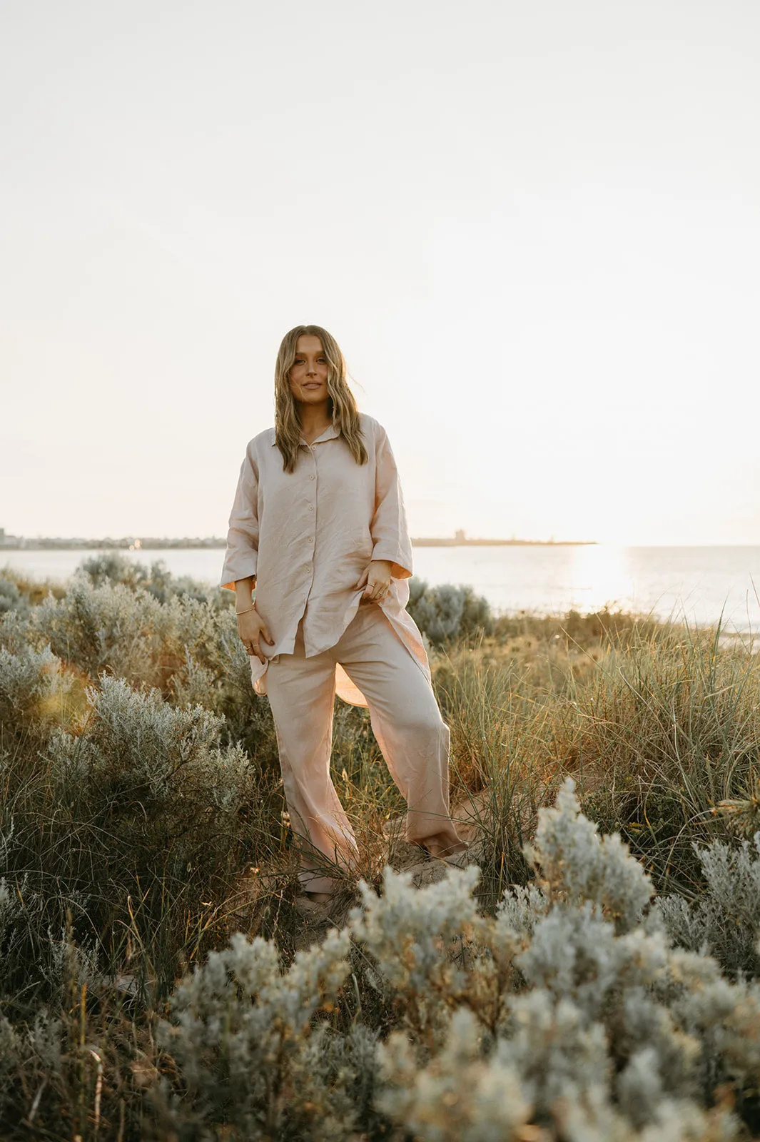 Margot Oversized Linen Shirt Dress in Dust Storm