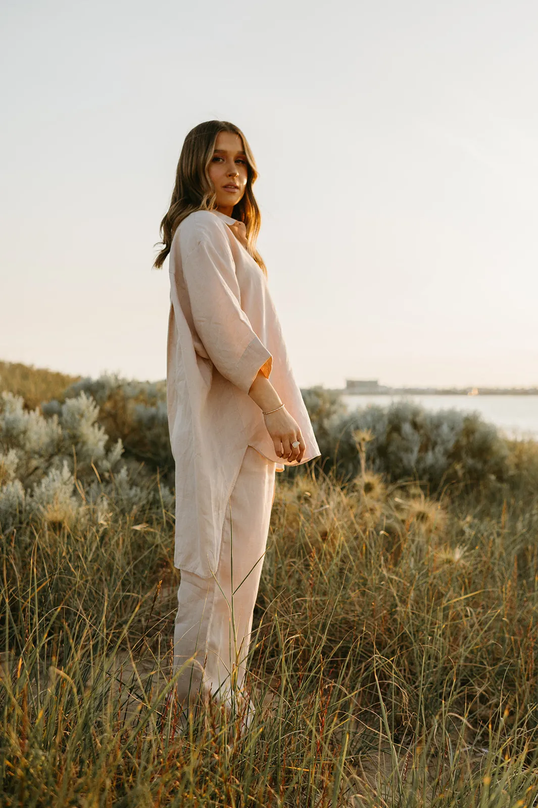 Margot Oversized Linen Shirt Dress in Dust Storm