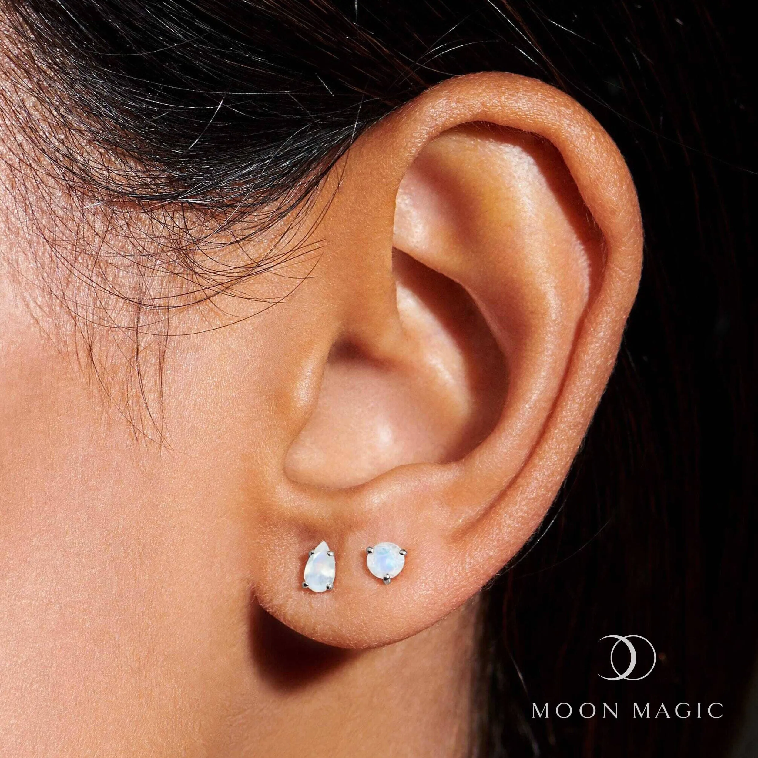 Moonstone Petite Round & Teardrop Studs