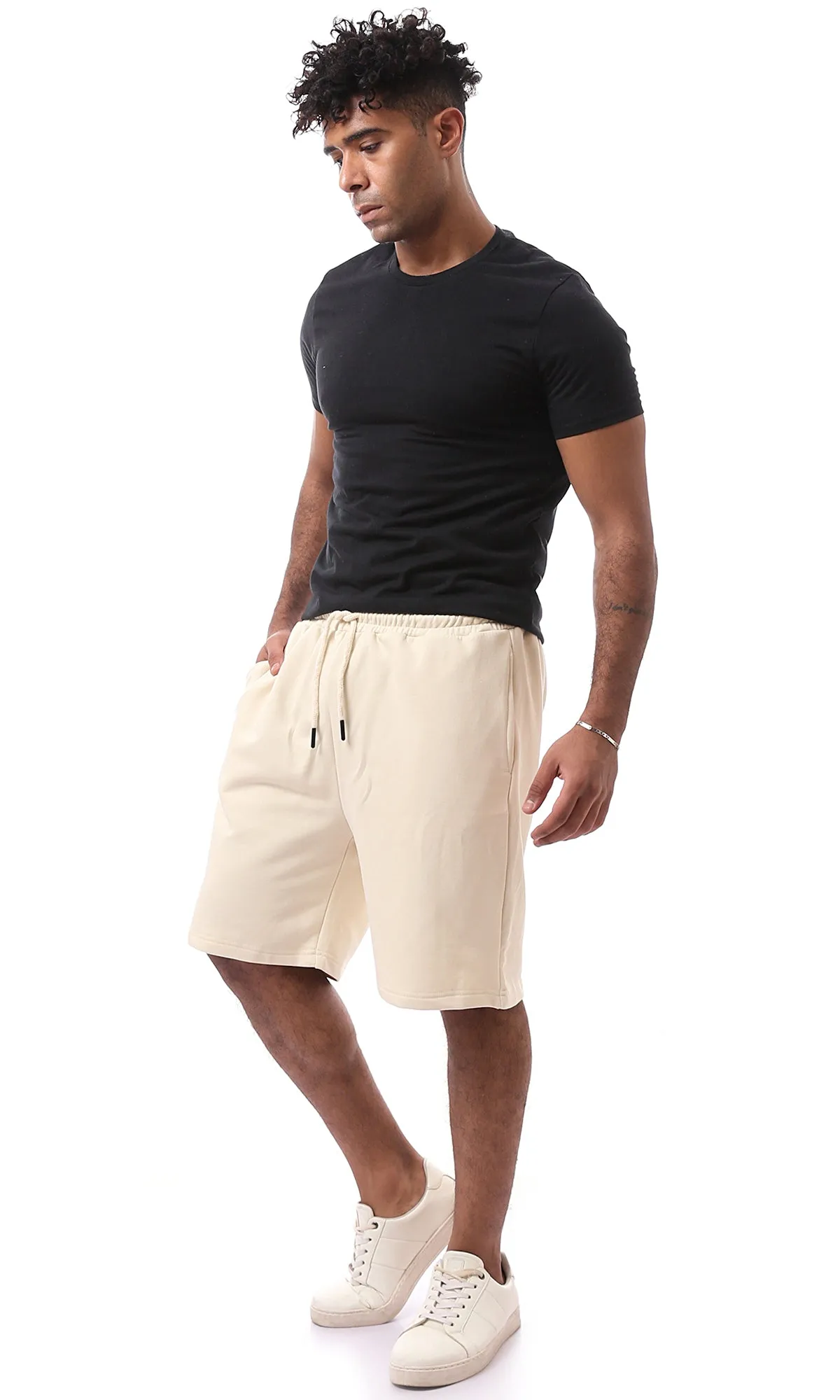 O172958 Cotton Beige Slip On Comfy Shorts