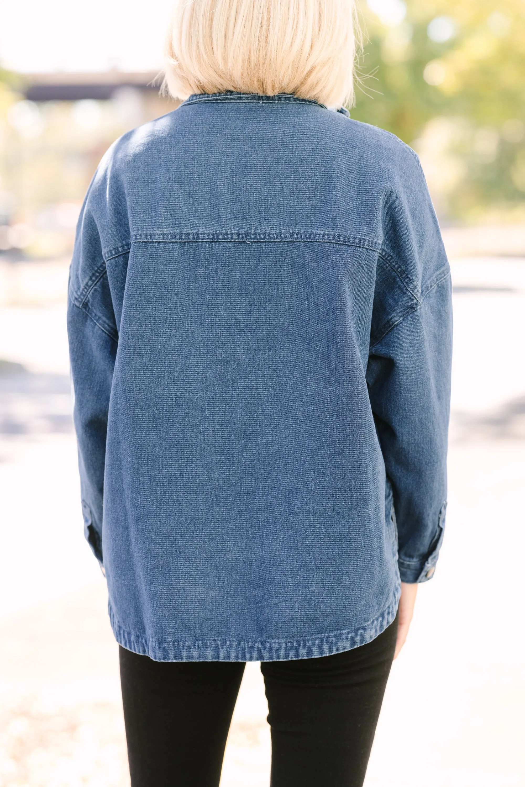 On The Way Denim Blue Oversized Shacket