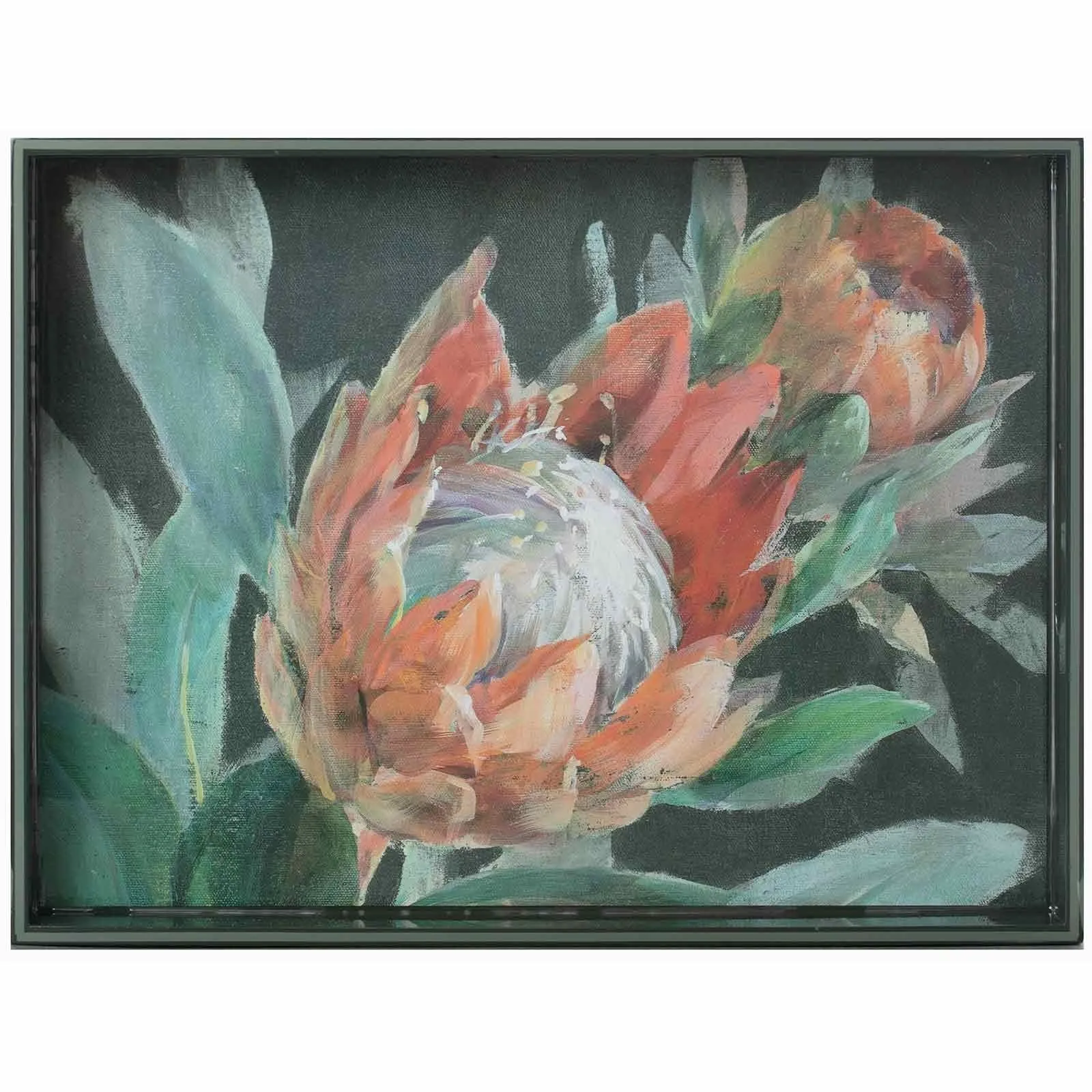 Orange Protea 15 x 20 Rectangular Lacquer Art Serving Tray