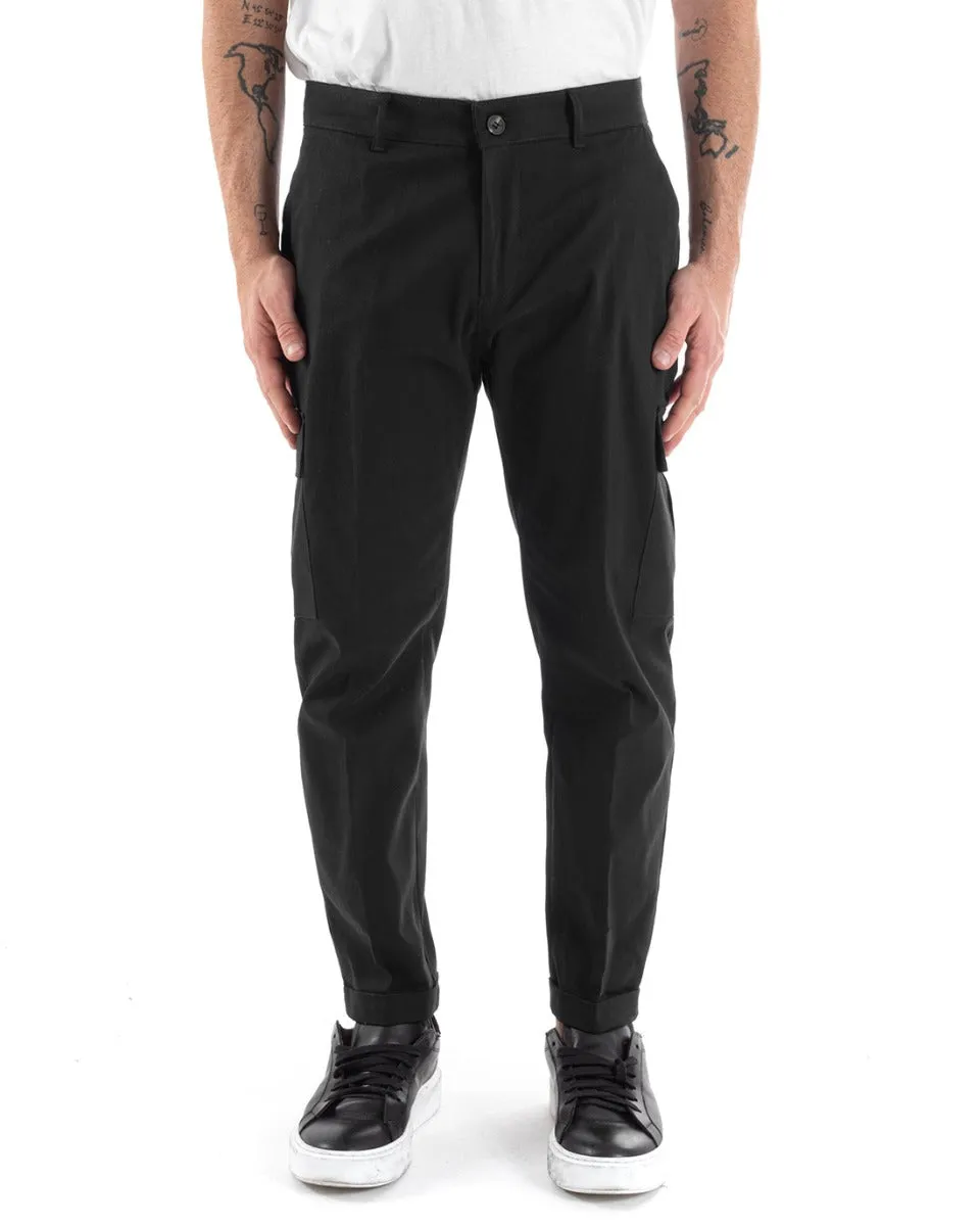 Pantaloni Uomo Cargo Cotone Tasconi Basic Tinta Unita Nero Casual GIOSAL-P5566A