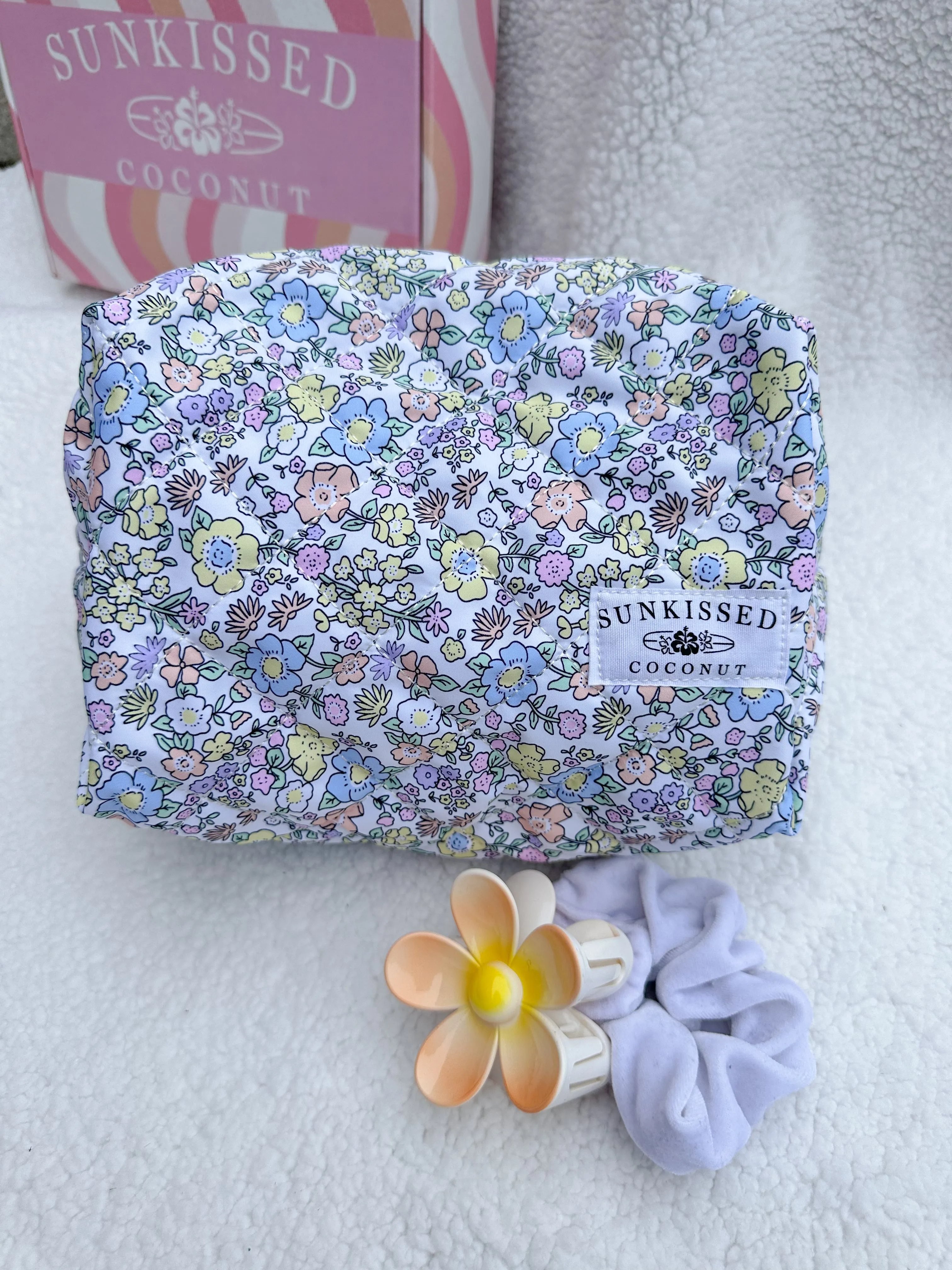 Pastel Flower Quilted Handmade Makeup Bag