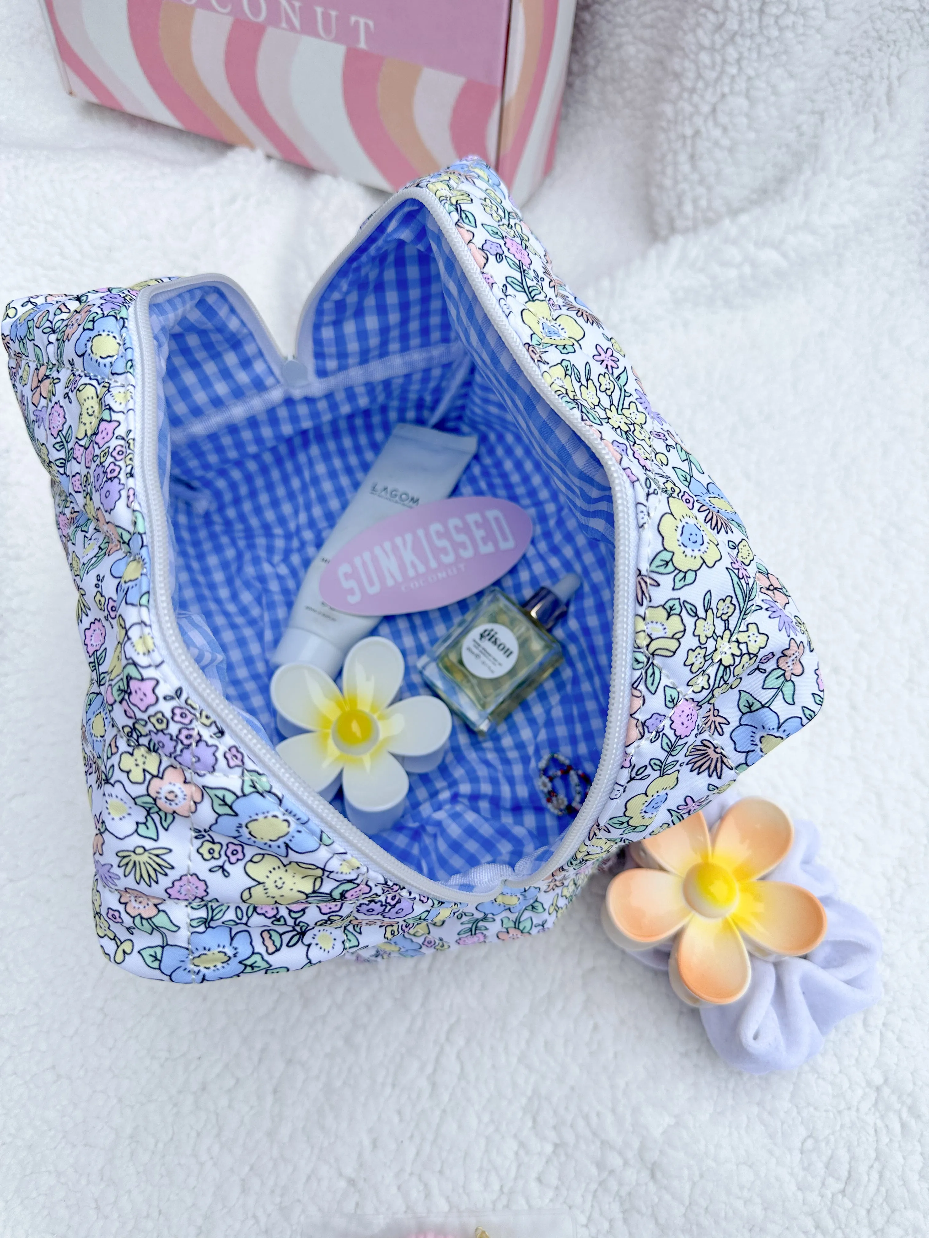 Pastel Flower Quilted Handmade Makeup Bag