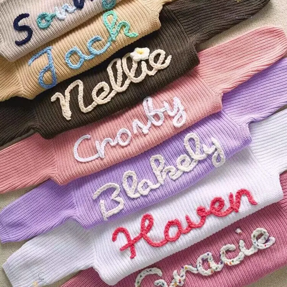 Personalized Name Sweater Toddler Sweater Custom Name Sweater Hand Embroidered Sweater Keepsake Sweater