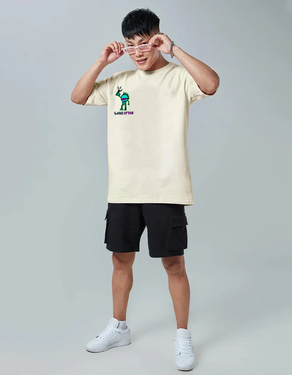 Punk Beige Oversized Placement Graphic Printed Tshirt