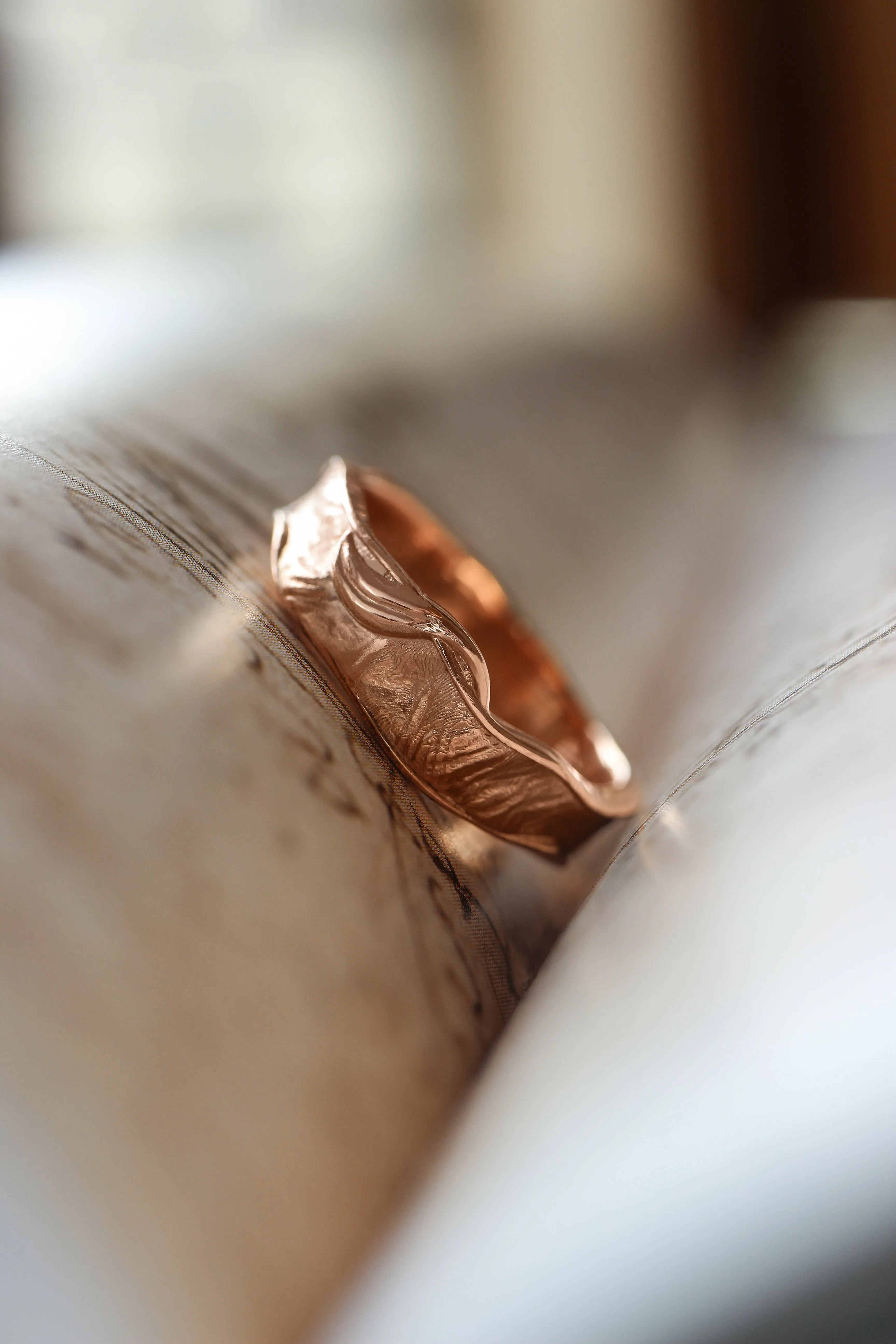 READY TO SHIP: Textured wedding band in 14K rose gold, RING SIZE 5 US