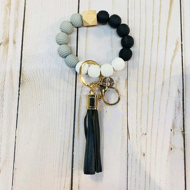 Ribbed 2 Tone Beaded Keychain with Tassel