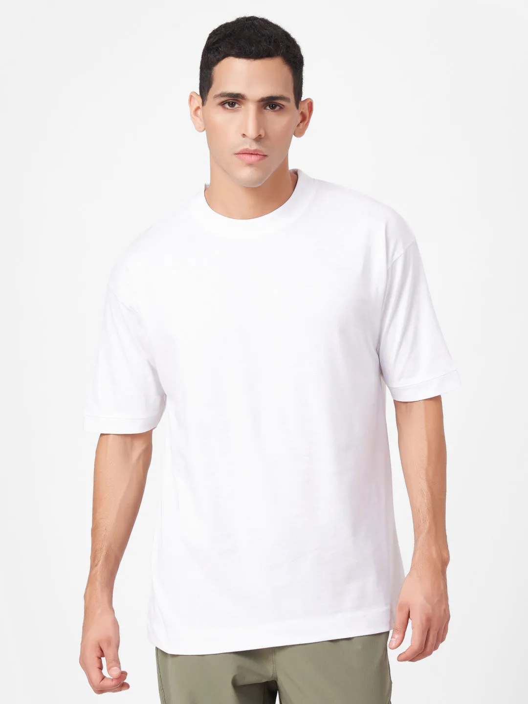 Round Neck Solid Half Sleeve Oversized T Shirt