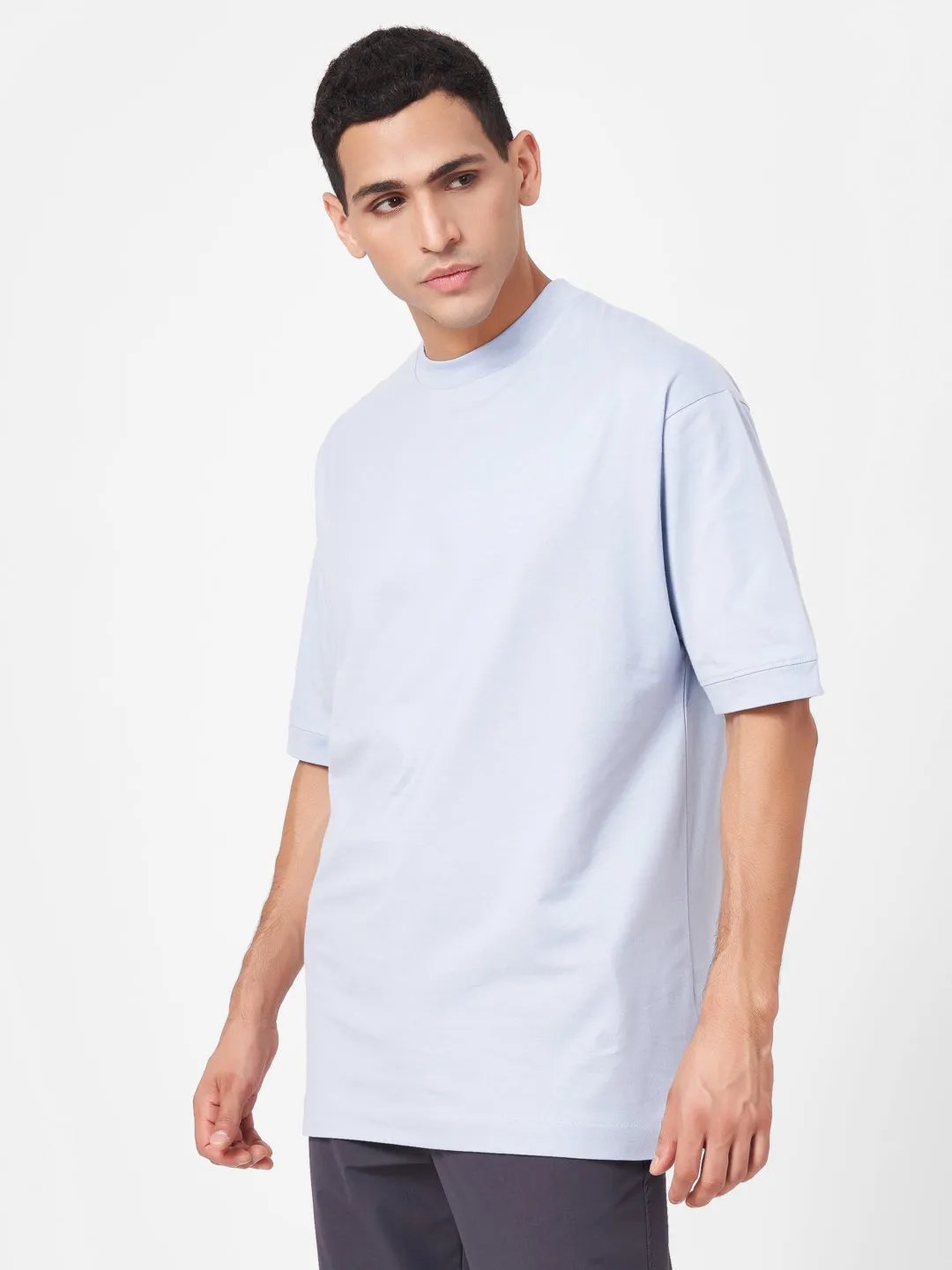 Round Neck Solid Half Sleeve Oversized T Shirt