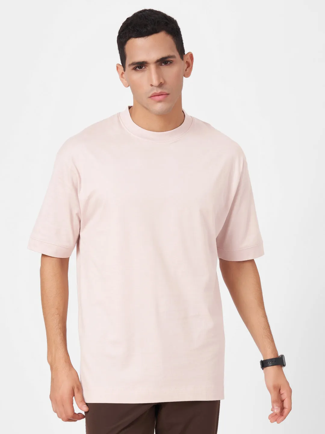 Round Neck Solid Half Sleeve Oversized T Shirt