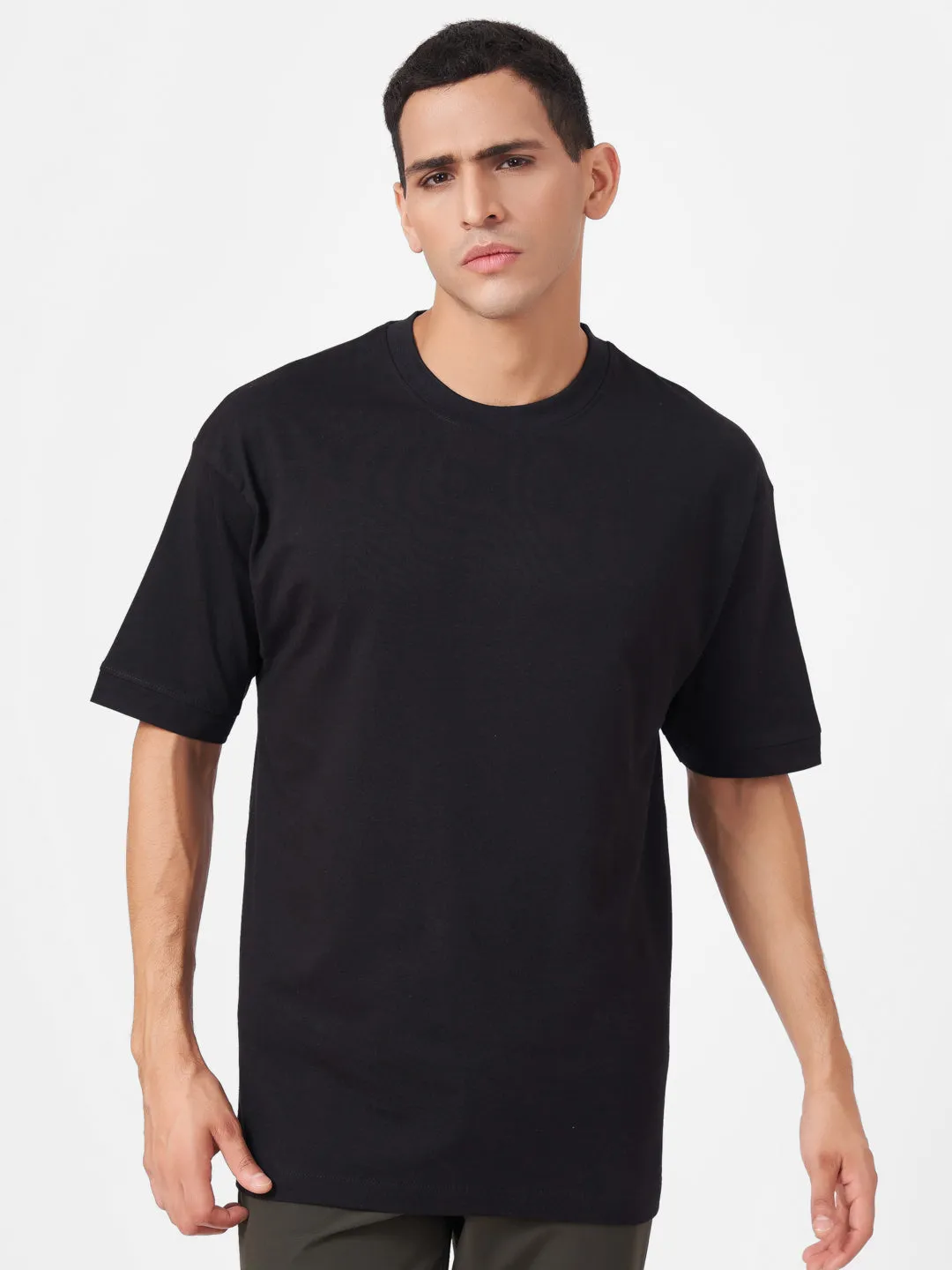 Round Neck Solid Half Sleeve Oversized T Shirt