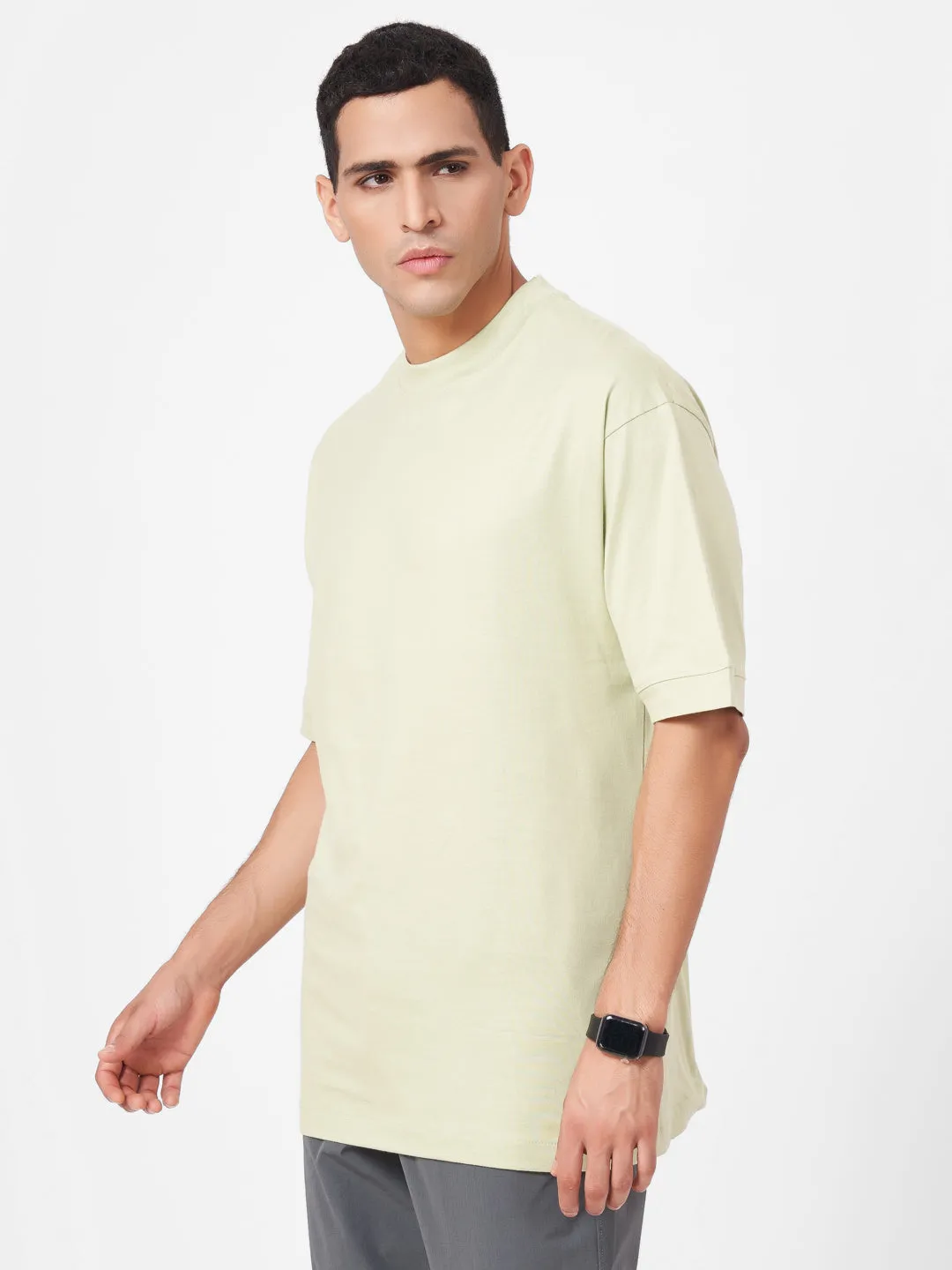 Round Neck Solid Half Sleeve Oversized T Shirt