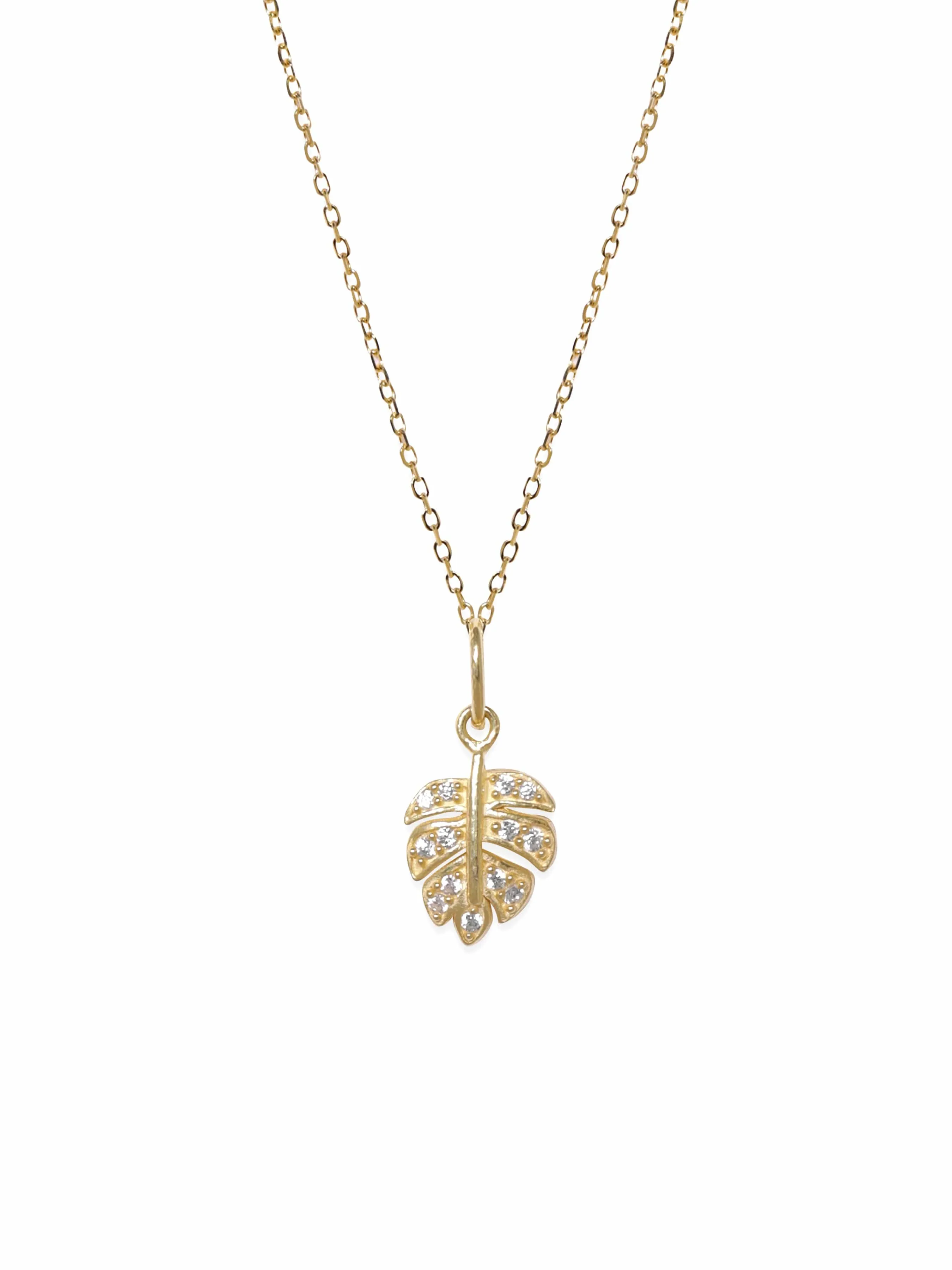 Rubans 925 Sterling Silver Gold Plated Zirconia Studded Leaf Pendant With Chain