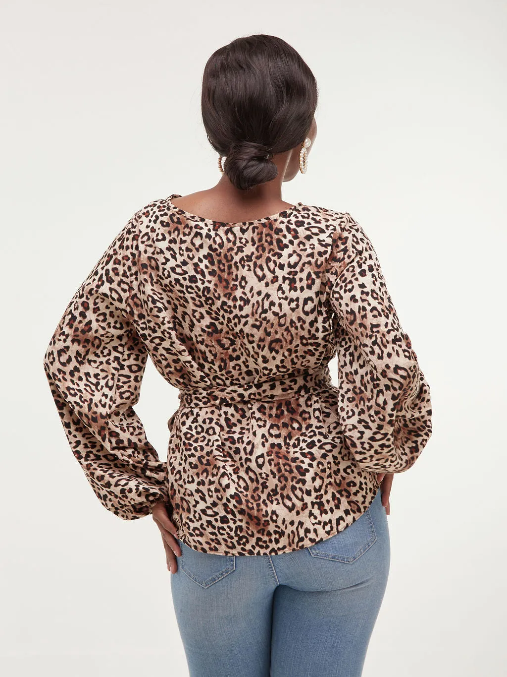 Safari Basic Bishop Sleeve Top - Brown Animal Print