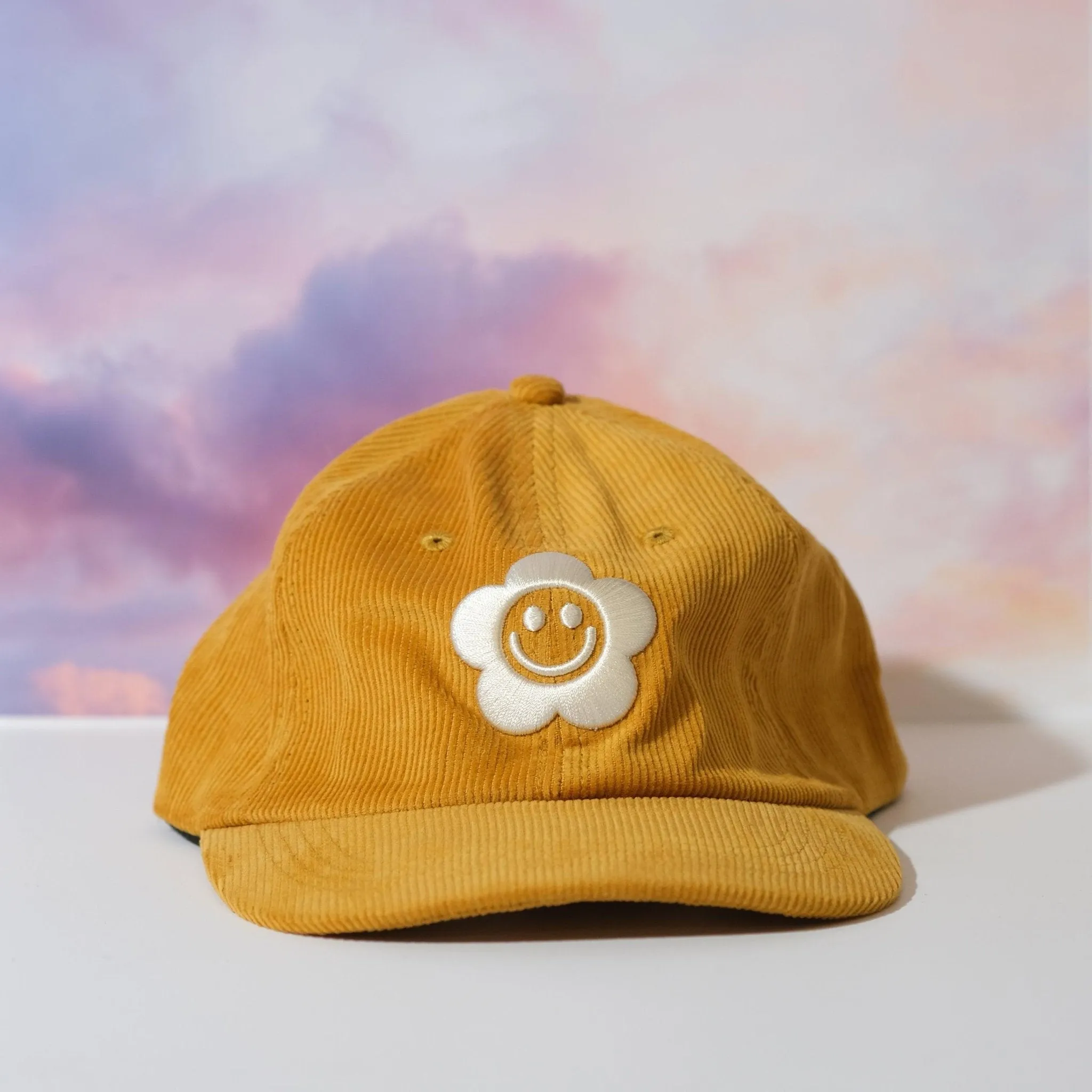 Smiley Flower Yellow Corduroy Dad Hat