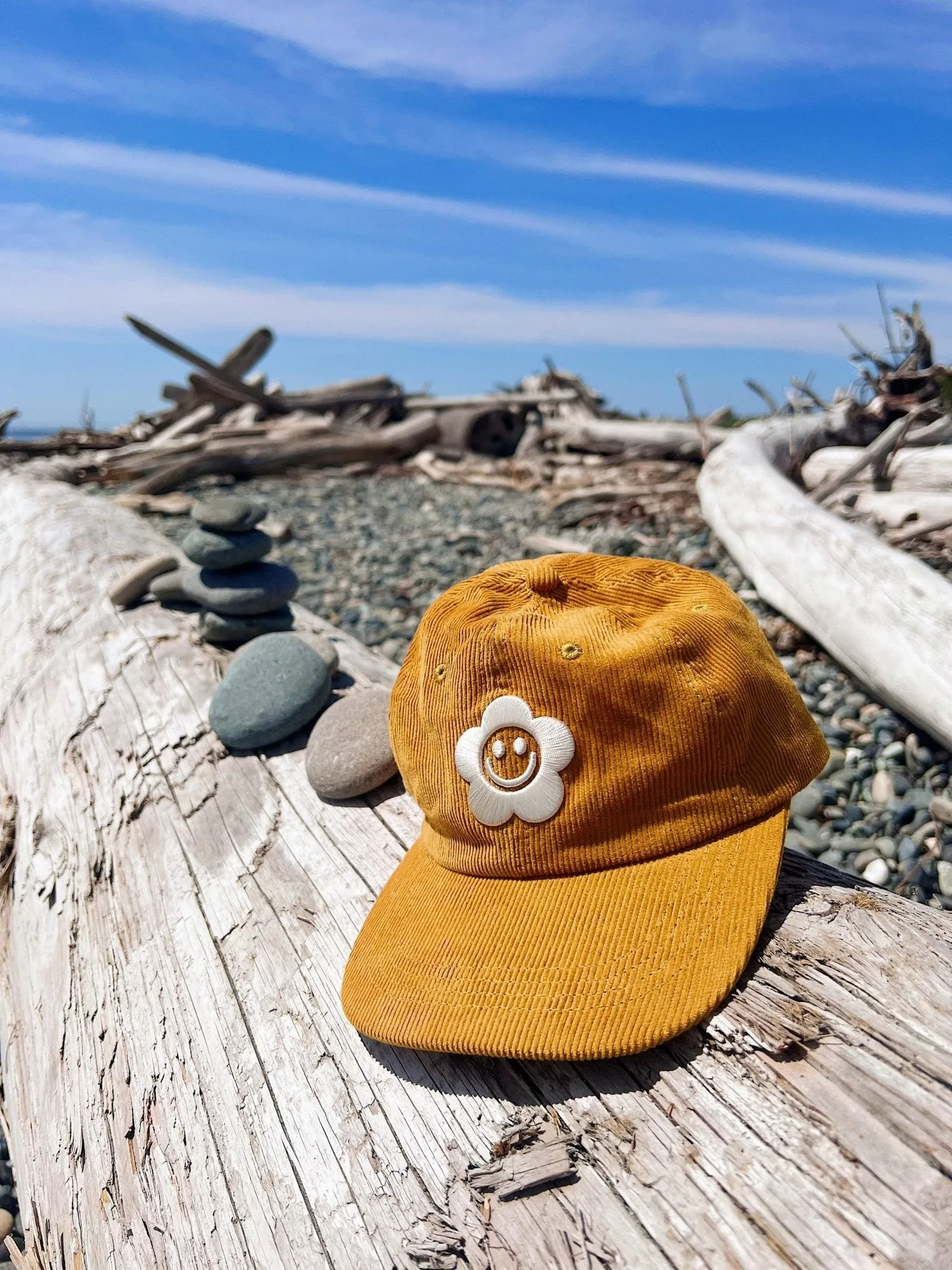 Smiley Flower Yellow Corduroy Dad Hat