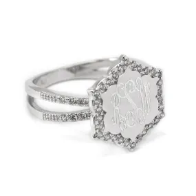 Sterling Silver CZ Flower Monogram Ring