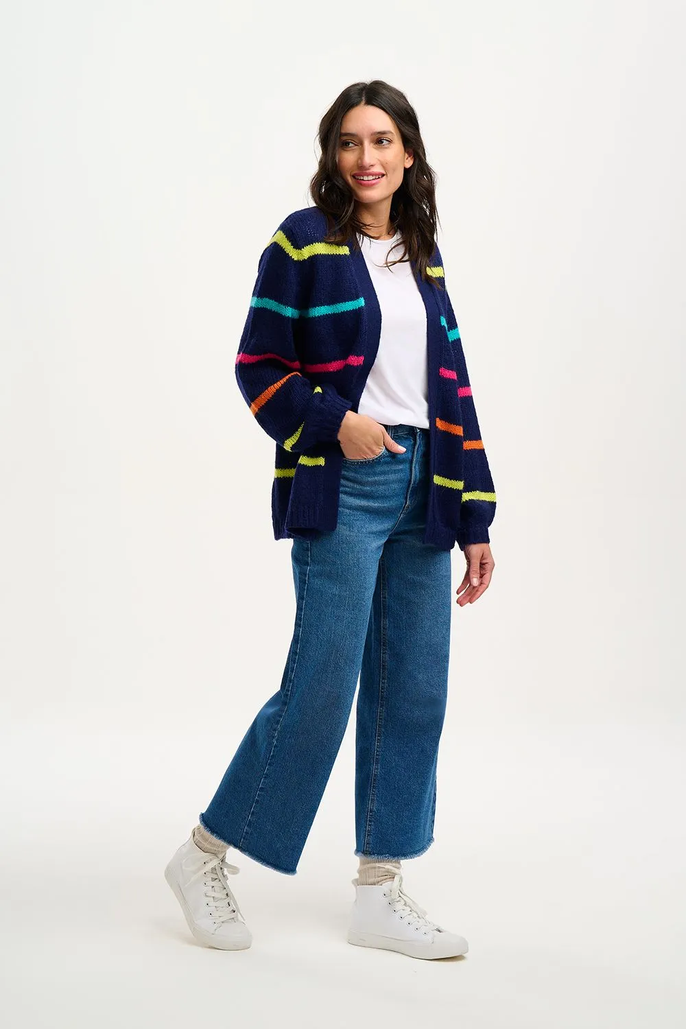 Sugarhill Brighton Navy Bright Lines Yvette Cardigan