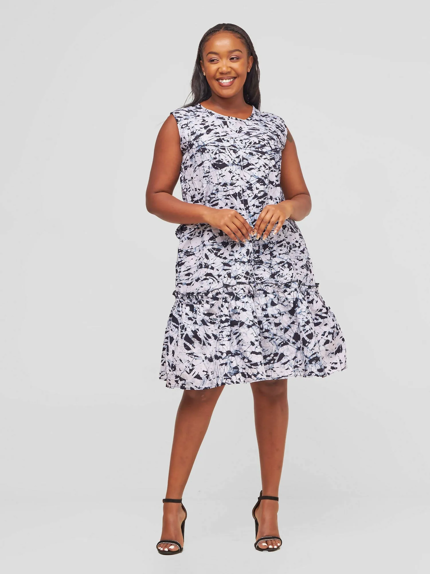 The Fashion Frenzy Raha Printed Shift Dress - Navy