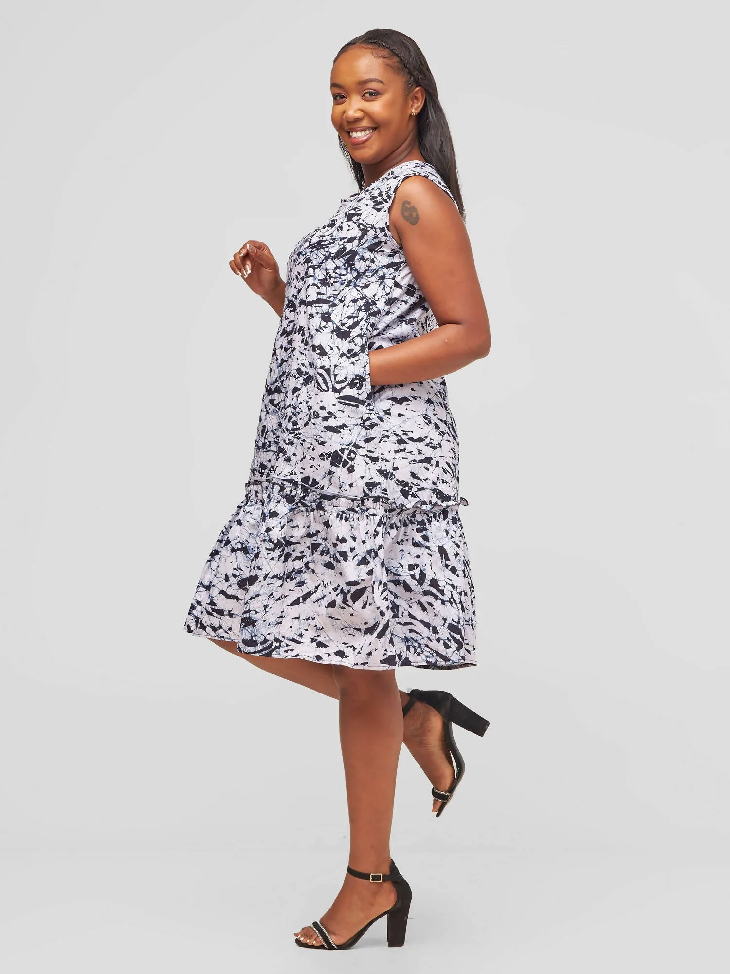 The Fashion Frenzy Raha Printed Shift Dress - Navy