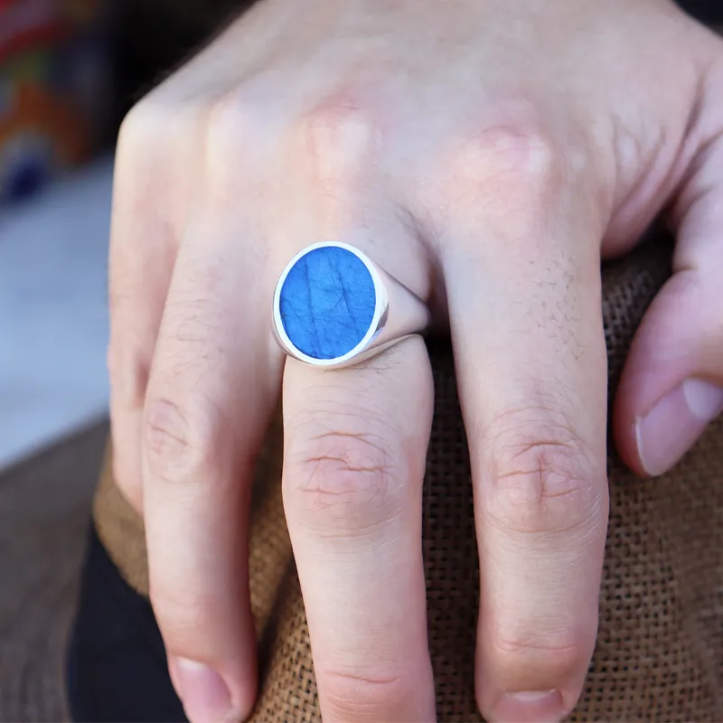 Unisex Labradorite Oval Silver Ring